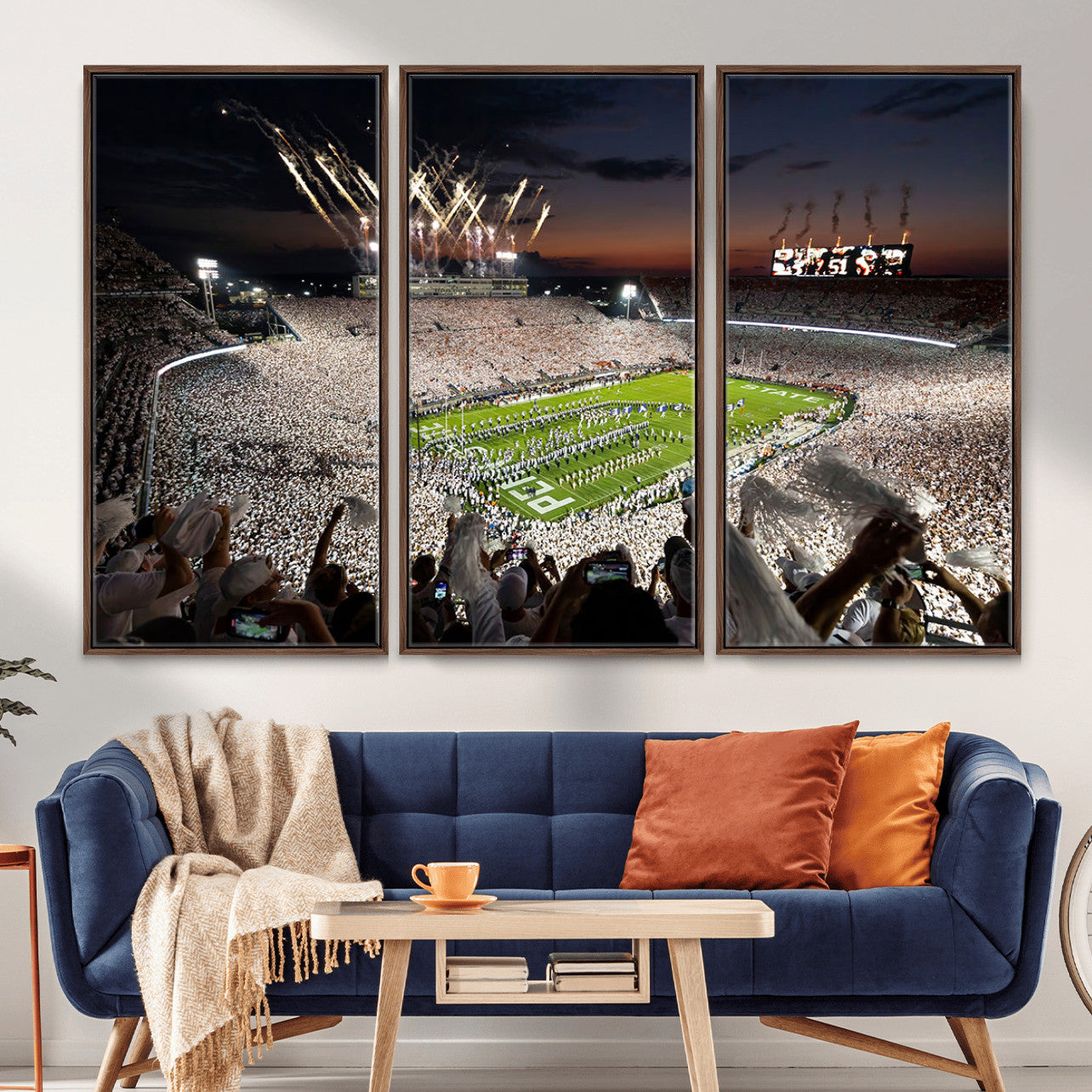 11221988-MGV-FC-48X32-3P - Epic Night Football Stadium Wall Art Canvas Print, Fireworks and Crowd Energy Game Day Excitement Decor for Home, Office