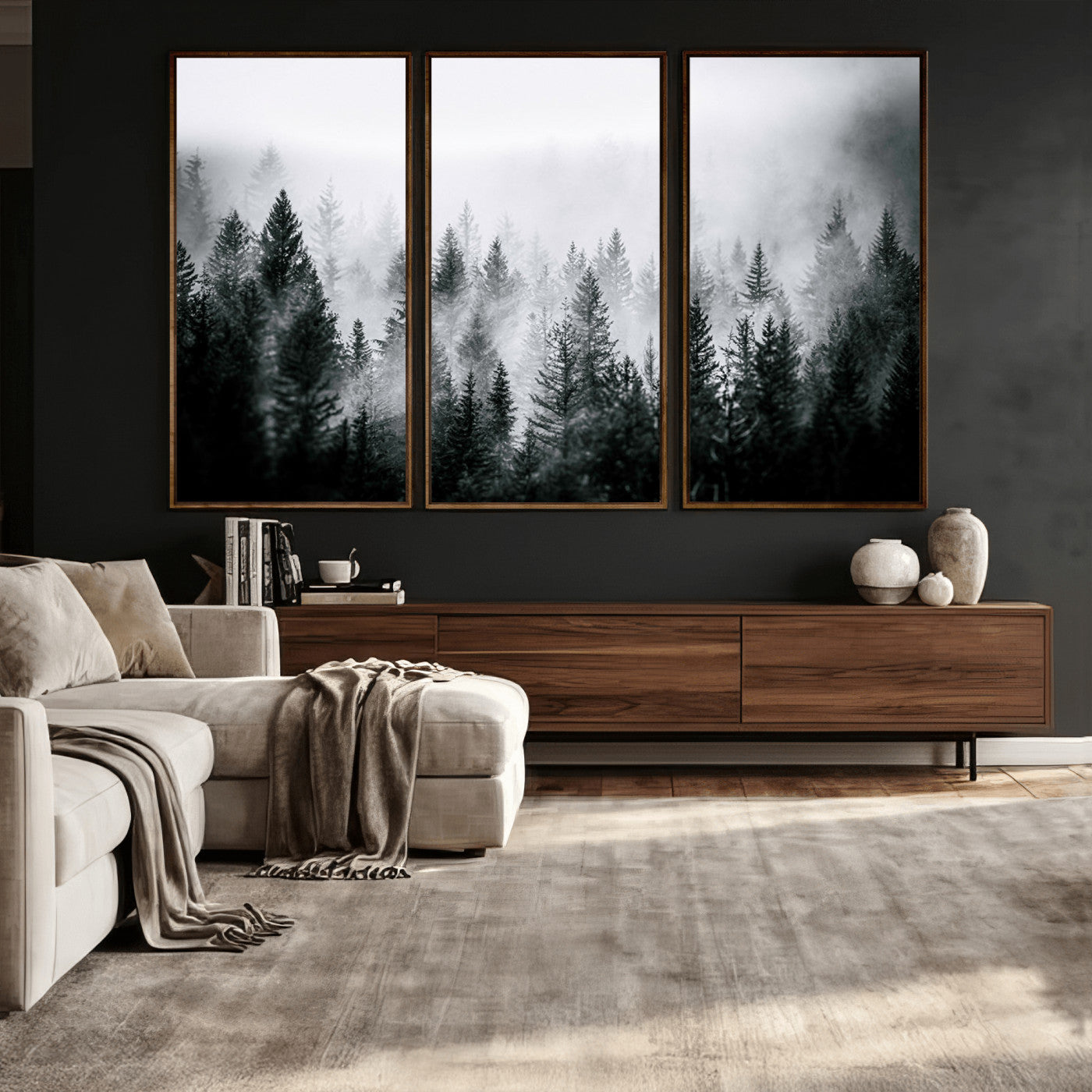 87750525-MGV-CV-36X24 - Foggy Forest Wall Art Canvas Print – Mountain Woodland Landscape Photography for Minimal Nature Home Decor