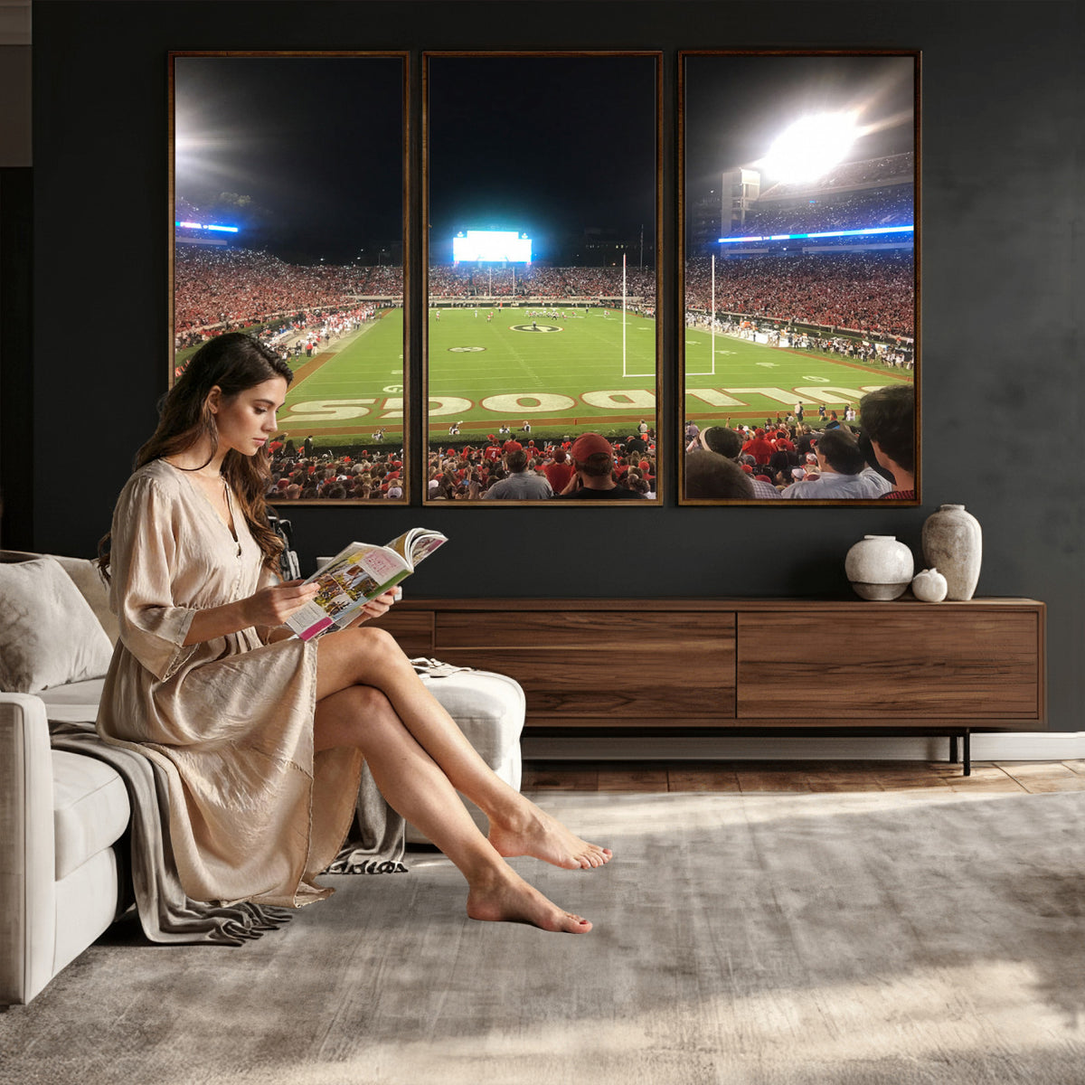 16230786-MGV-CV-36X24 - Dooley Stadium Wall Art, Sports Arena Panoramic Canvas Print, Modern Stadium Landscape Artwork for Home, Office
