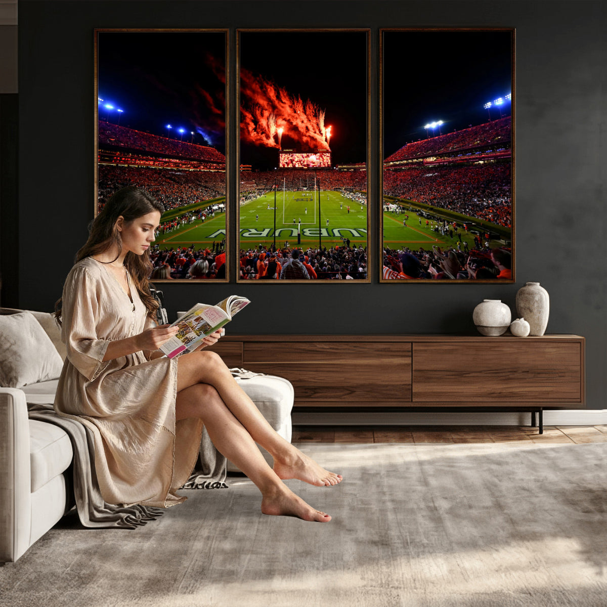 59046876-MGV-CV-36X24 - Jordan-Hare Football Stadium Wall Art Canvas Print, Football Stadium Aerial View
