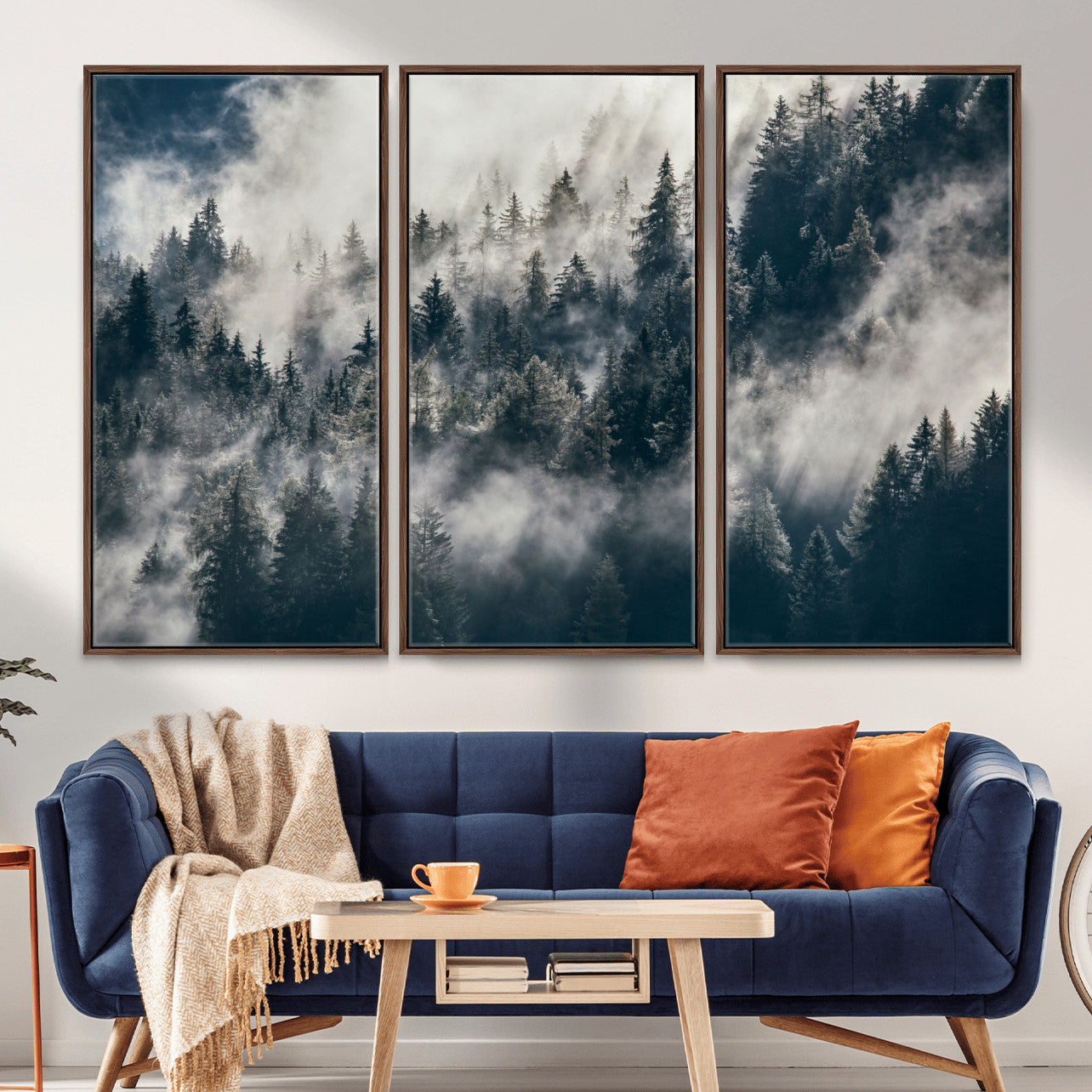 270372951-MGV-FC-48X32-3P - Misty Pine Forest Canvas Wall Art – Dark Forest Mountaing and Nature Landscape Print, Horizontal Canvas Print