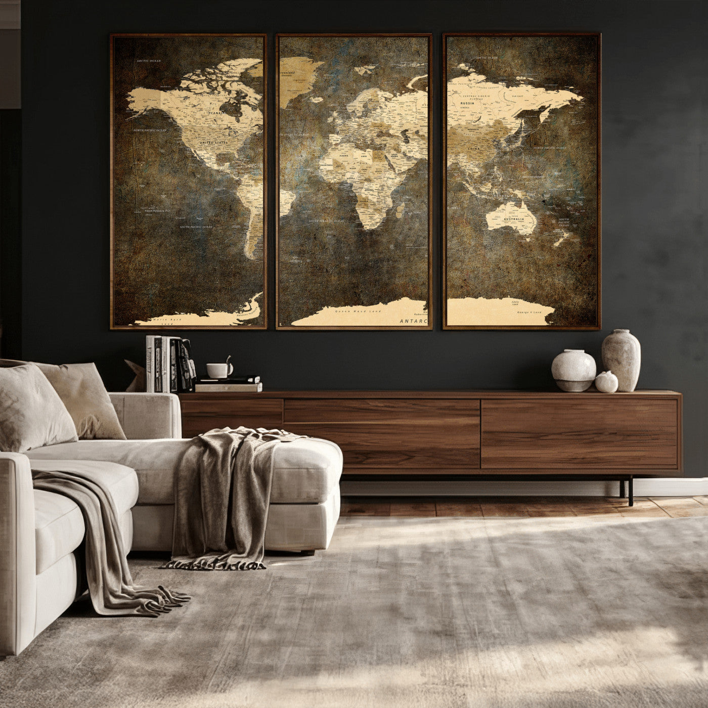 89742472-MGV-CV-36X24 - World Map Wall Art Canvas Print, Modern Decorative Framed Map Artwork Prints for Living Room, Office, Bedroom Wall Decor