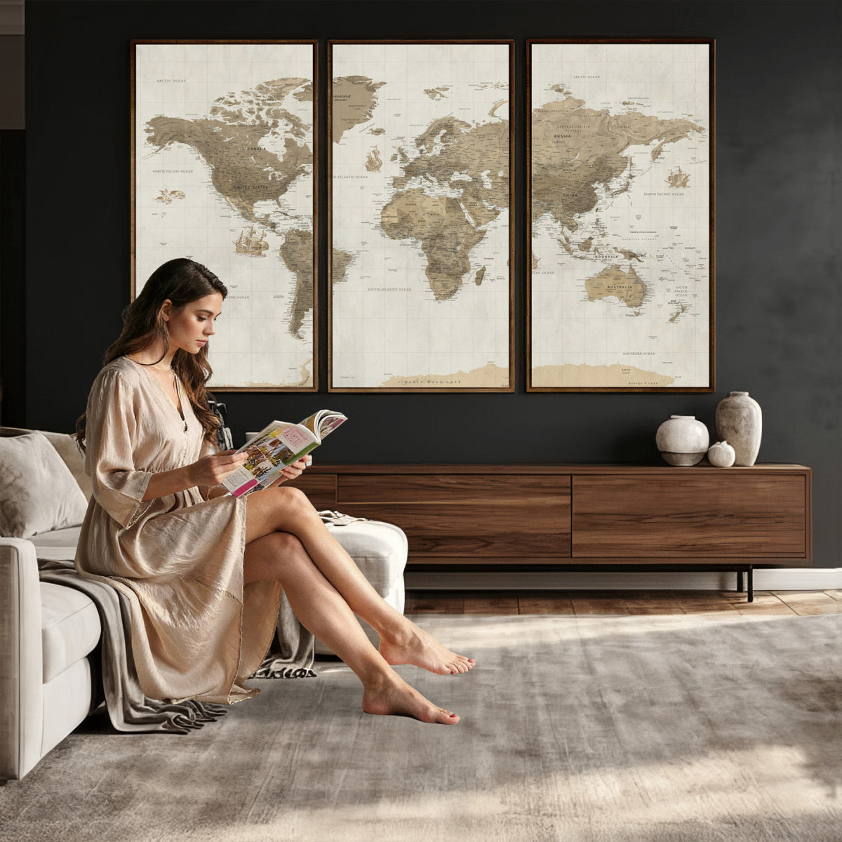 28283260-MGV-CV-36X24 - Detailed World Map Wall Art Canvas Print