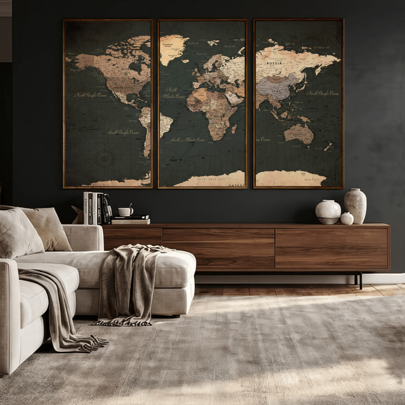 62059333-MGV-CV-36X24 - World Map Wall Art Canvas Print, Modern Decorative Framed Map Artwork Prints for Living Room, Office, Bedroom Wall Decor