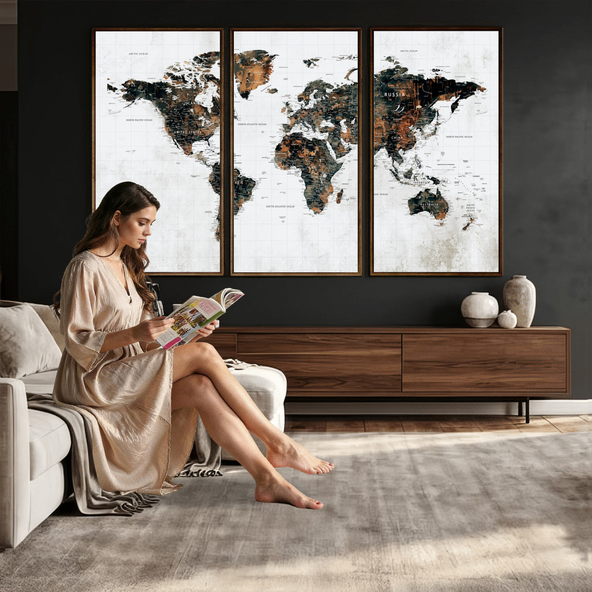 60008766-MGV-CV-36X24 - Large World Map Canvas Print – Framed Travel Map Wall Art