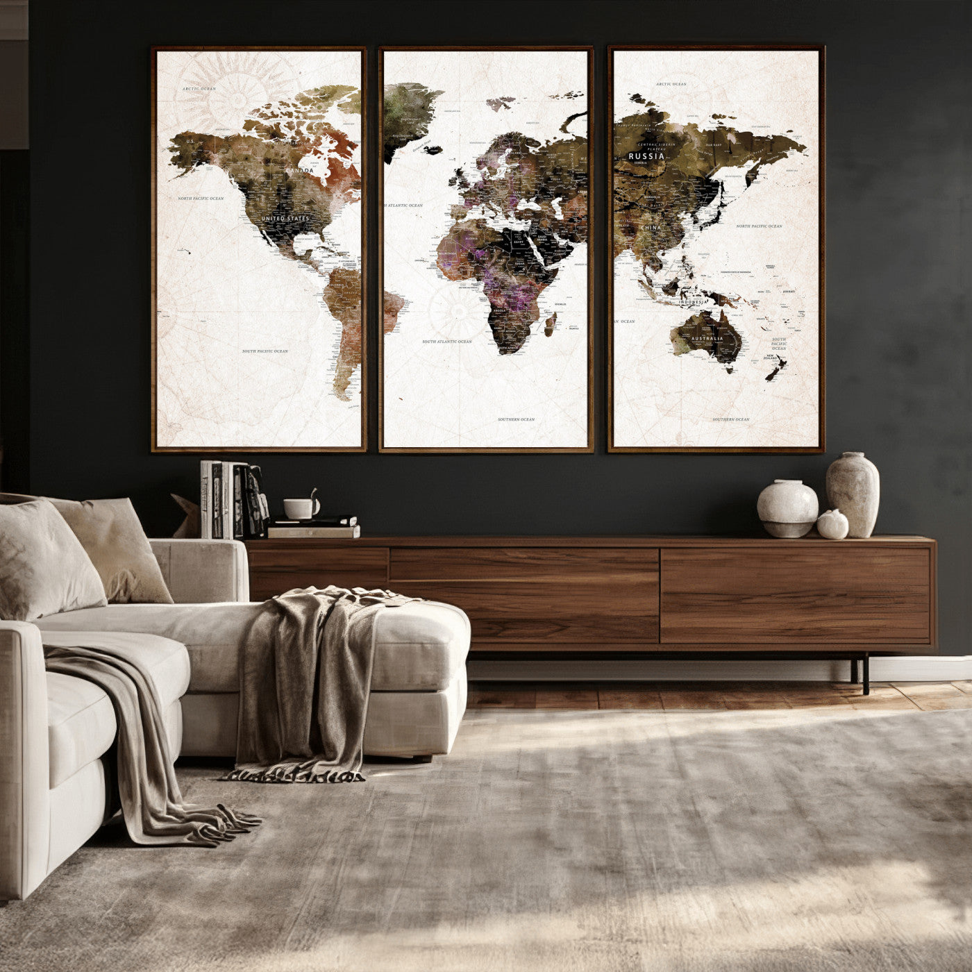77651968-MGV-CV-36X24 - World Map Wall Art Canvas Print, Modern Decorative Framed Map Artwork Prints for Living Room, Office, Bedroom Wall Decor