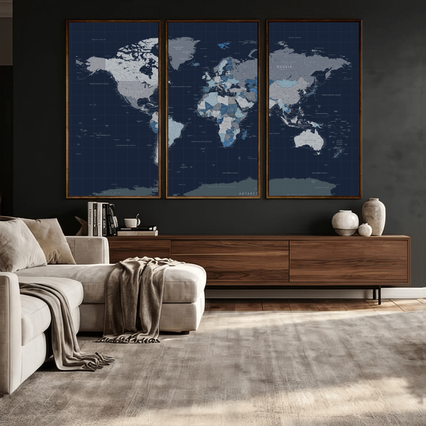 17712680-MGV-CV-36X24 - World Map Wall Art Canvas Print, Modern Decorative Framed Map Artwork Prints for Living Room, Office, Bedroom Wall Decor