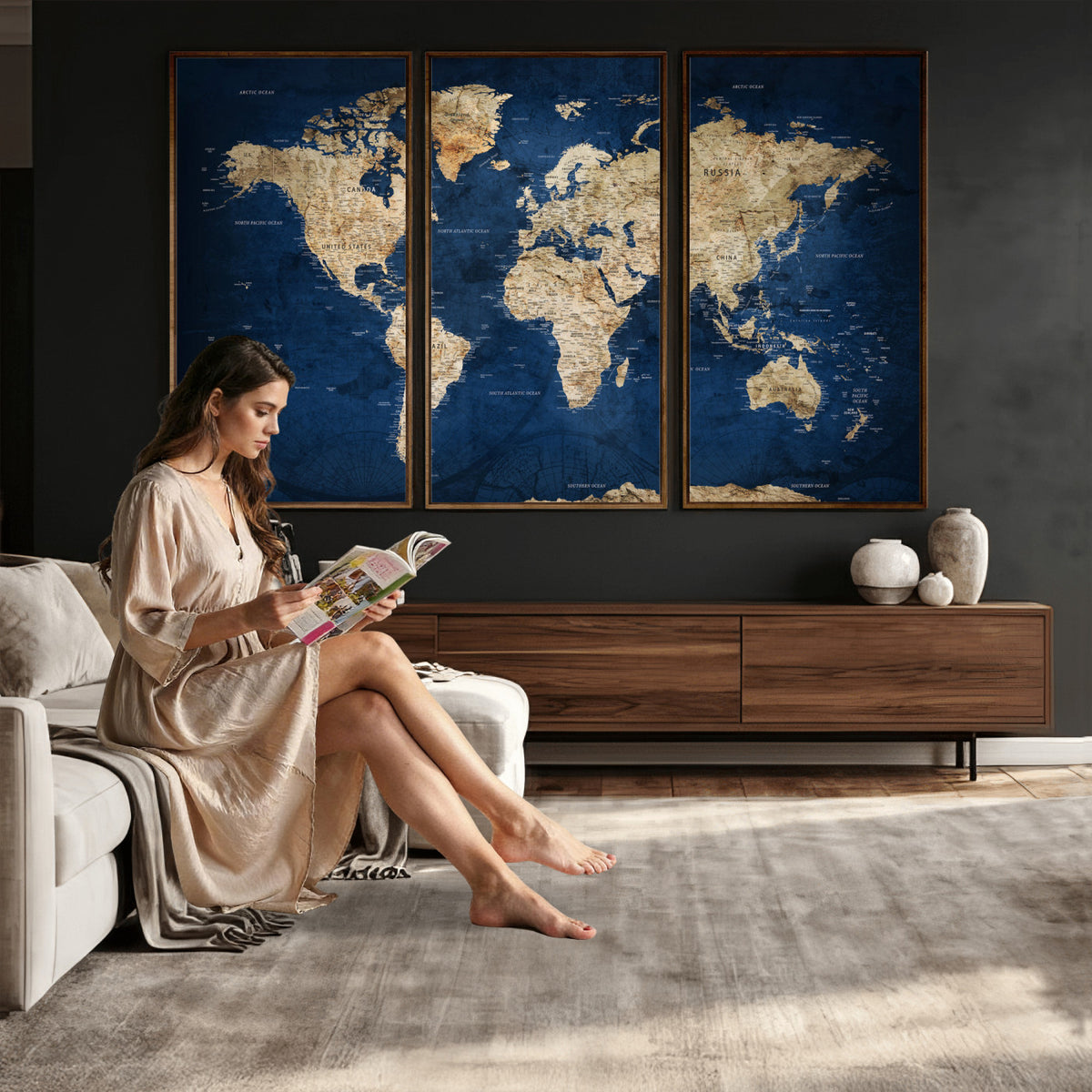 57503519-MGV-CV-36X24 - World Map Canvas Print – Framed Travel Map Wall Art for