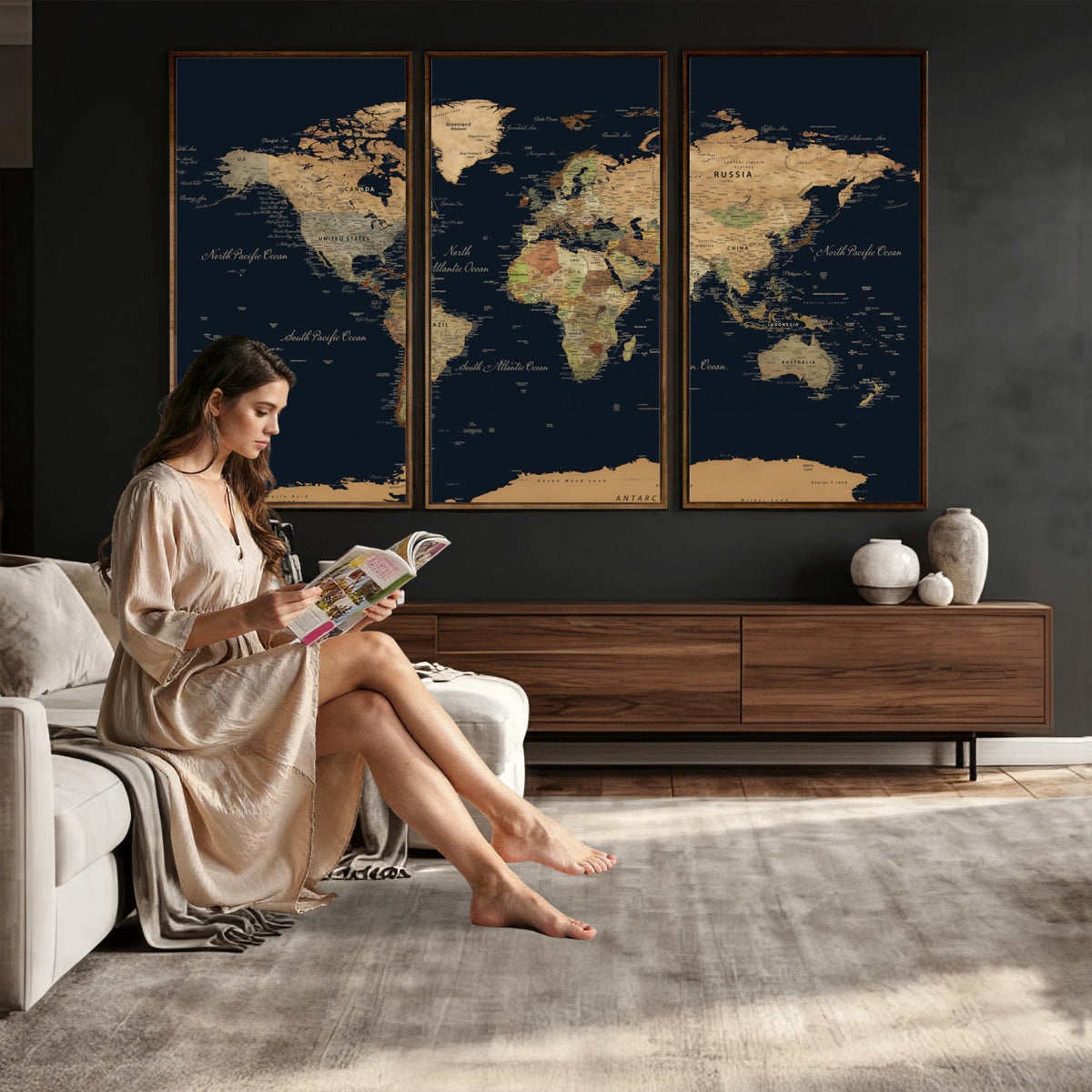 94449133-MGV-CV-36X24 - Vintage World Map Canvas on the Dark Background Wall Art