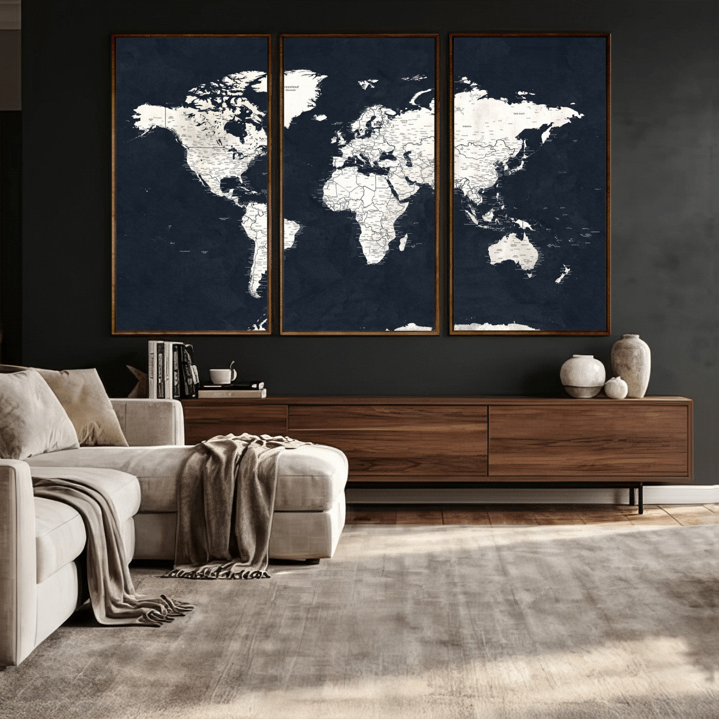 11963807-MGV-CV-36X24 - World Map Wall Art Canvas Print, Modern Decorative Framed Map Artwork Prints for Living Room, Office, Bedroom Wall Decor