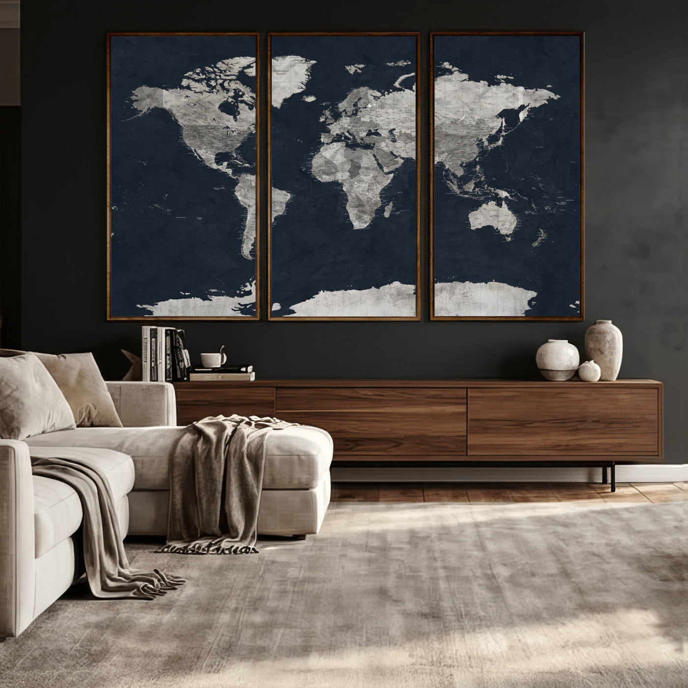 53886659-MGV-CV-36X24 - World Map Wall Art Canvas Print, Modern Decorative Framed Map Artwork Prints for Living Room, Office, Bedroom Wall Decor