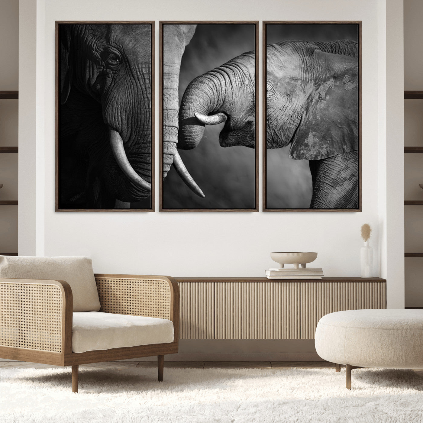 42691-MGV-CV-36X24-Elephant Family Wall Art Canvas, Framed Elephant Family Canvas Print