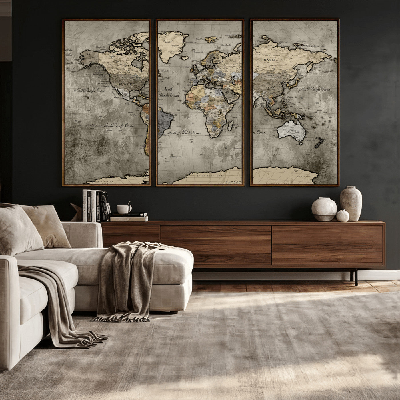 85218700-MGV-CV-36X24 - World Map Wall Art Canvas Print, Modern Decorative Framed Map Artwork Prints for Living Room, Office, Bedroom Wall Decor