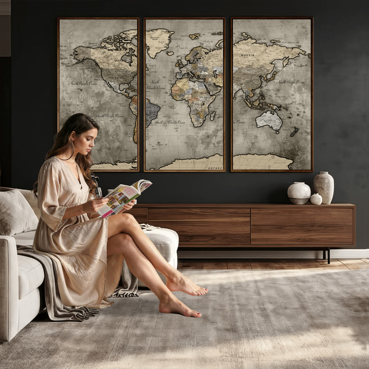 85218700-MGV-CV-36X24 - World Map Canvas Print, Detailed Map of the World Wall Art