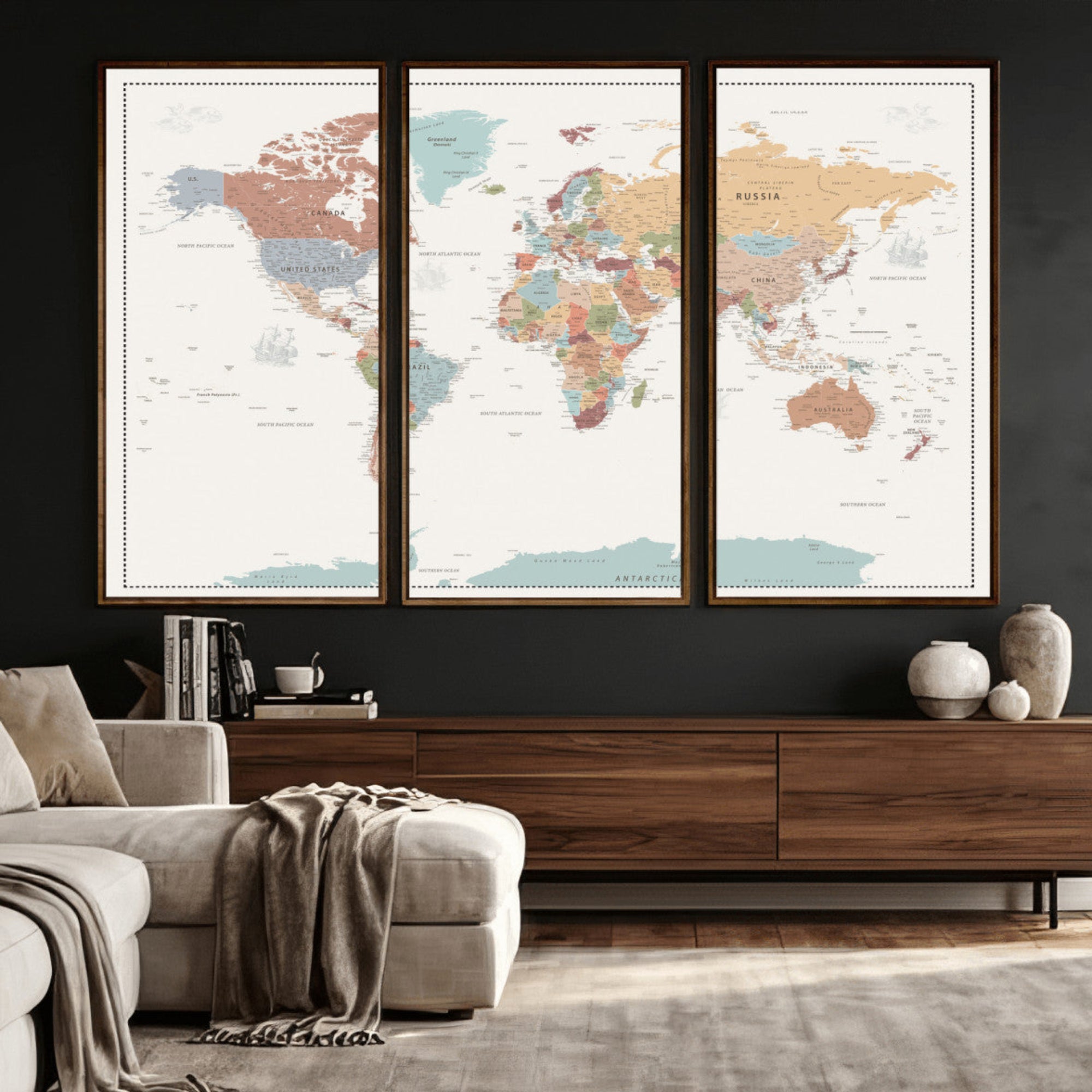 63447567-MGV-CV-36X24 - World Map Wall Art Canvas Print, Modern Decorative Framed Map Artwork Prints for Living Room, Office, Bedroom Wall Decor