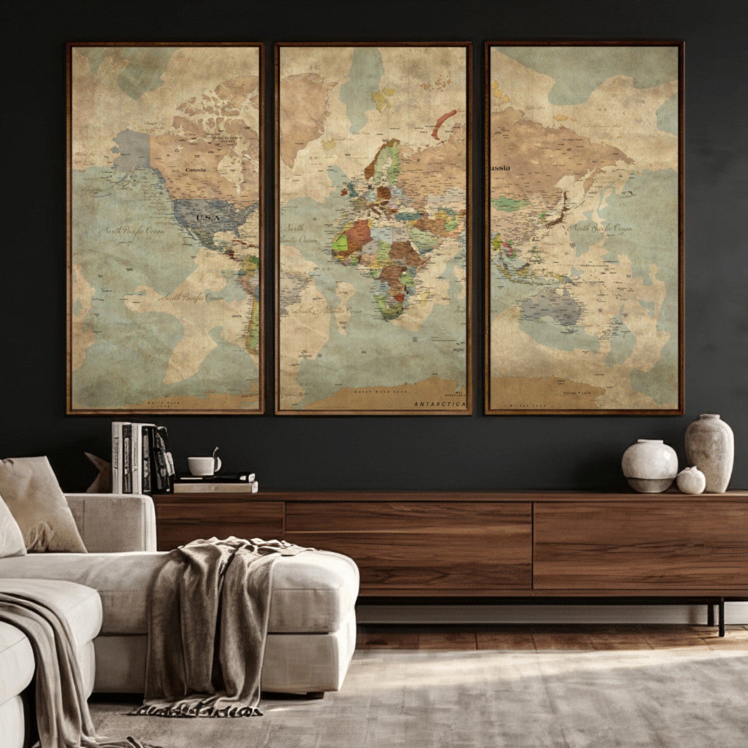 31492148-MGV-CV-36X24 - World Map Wall Art Canvas Print, Modern Decorative Framed Map Artwork Prints for Living Room, Office, Bedroom Wall Decor