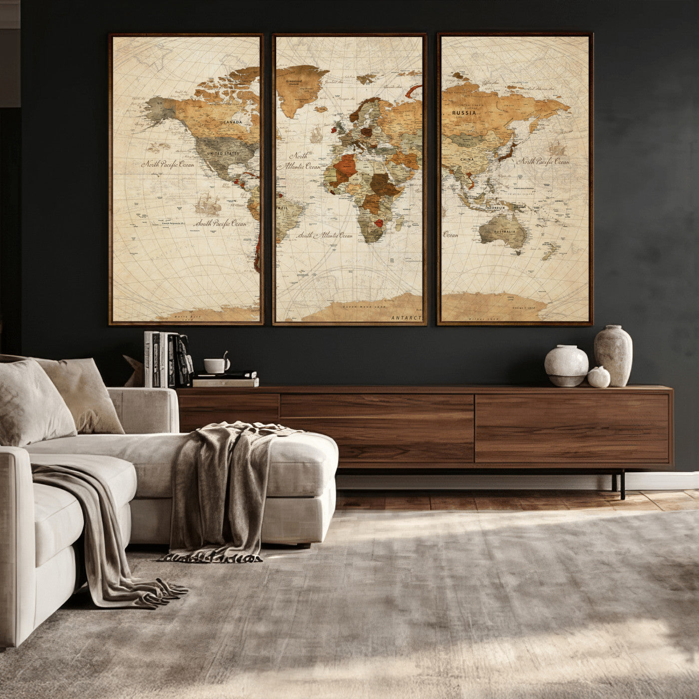 29684537-MGV-CV-36X24 - World Map Wall Art Canvas Print, Modern Decorative Framed Map Artwork Prints for Living Room, Office, Bedroom Wall Decor