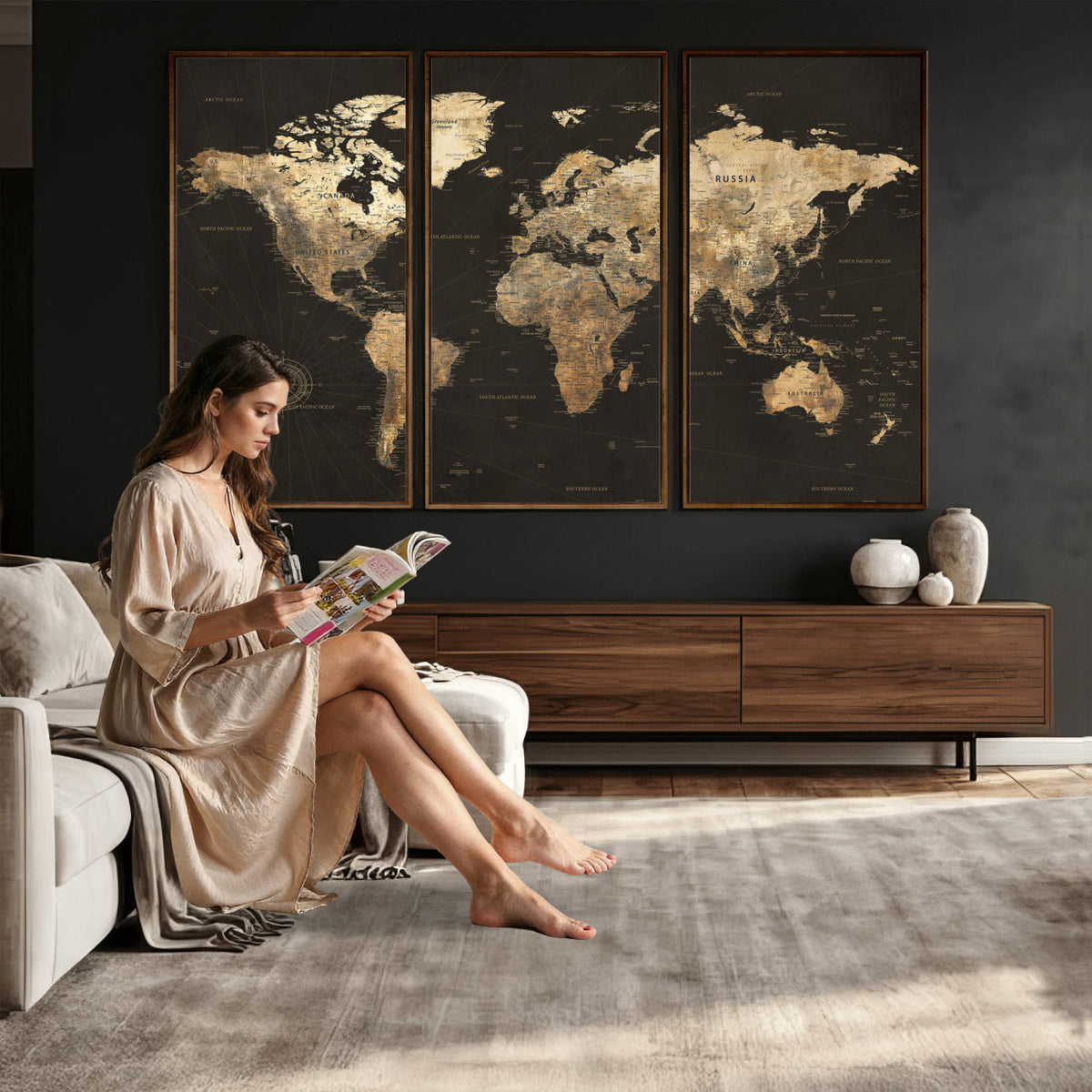 70985630-MGV-CV-36X24 - Framed World Map with Pin Canvas Print – Detailed World Map