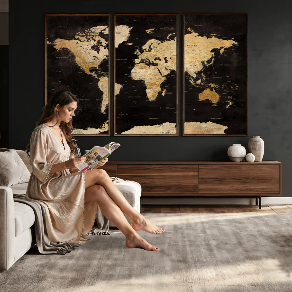 70468159-MGV-CV-36X24 - Extra Large World Map Canvas Print – Detailed Map Classic