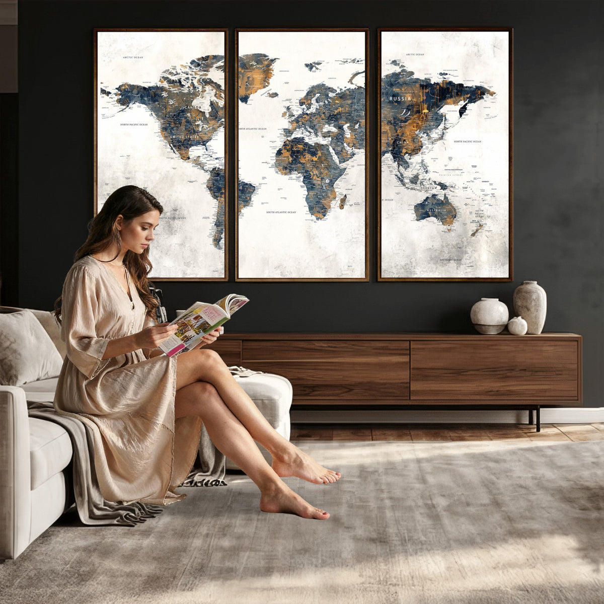 52451147-MGV-CV-36X24 - World Map Wall Art Canvas Print for Office Wall Decor