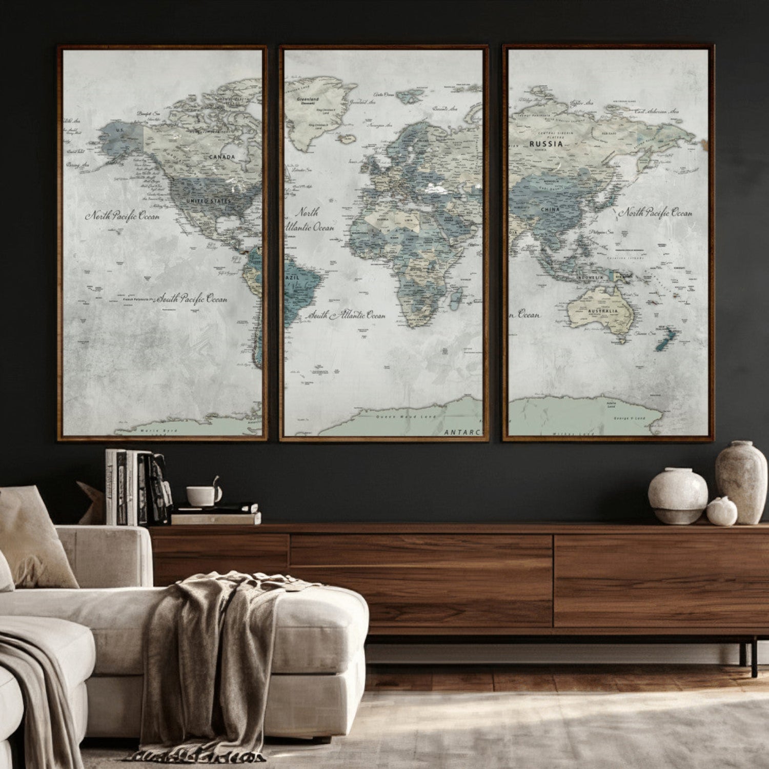 91132939-MGV-CV-36X24 - World Map Wall Art Canvas Print, Modern Decorative Framed Map Artwork Prints for Living Room, Office, Bedroom Wall Decor