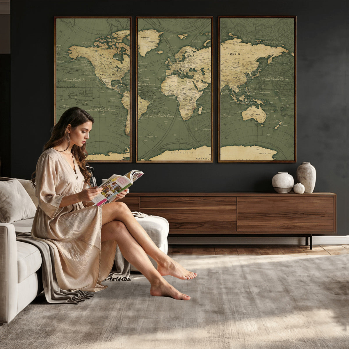 75846040-MGV-CV-36X24 - Large World Map Canvas Wall Art Print for Study Room Decor -