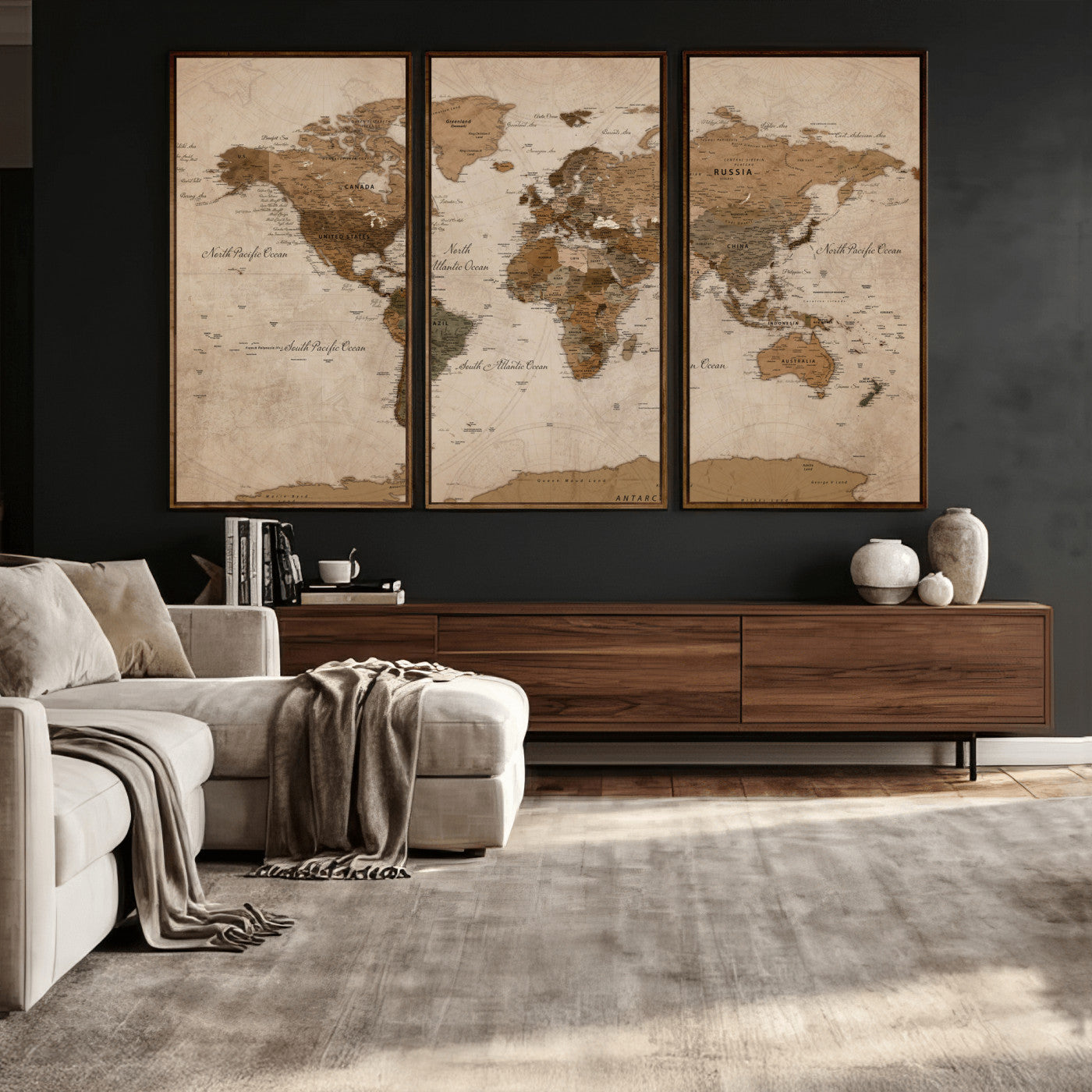 40064188-MGV-CV-36X24 - World Map Wall Art Canvas Print, Modern Decorative Framed Map Artwork Prints for Living Room, Office, Bedroom Wall Decor