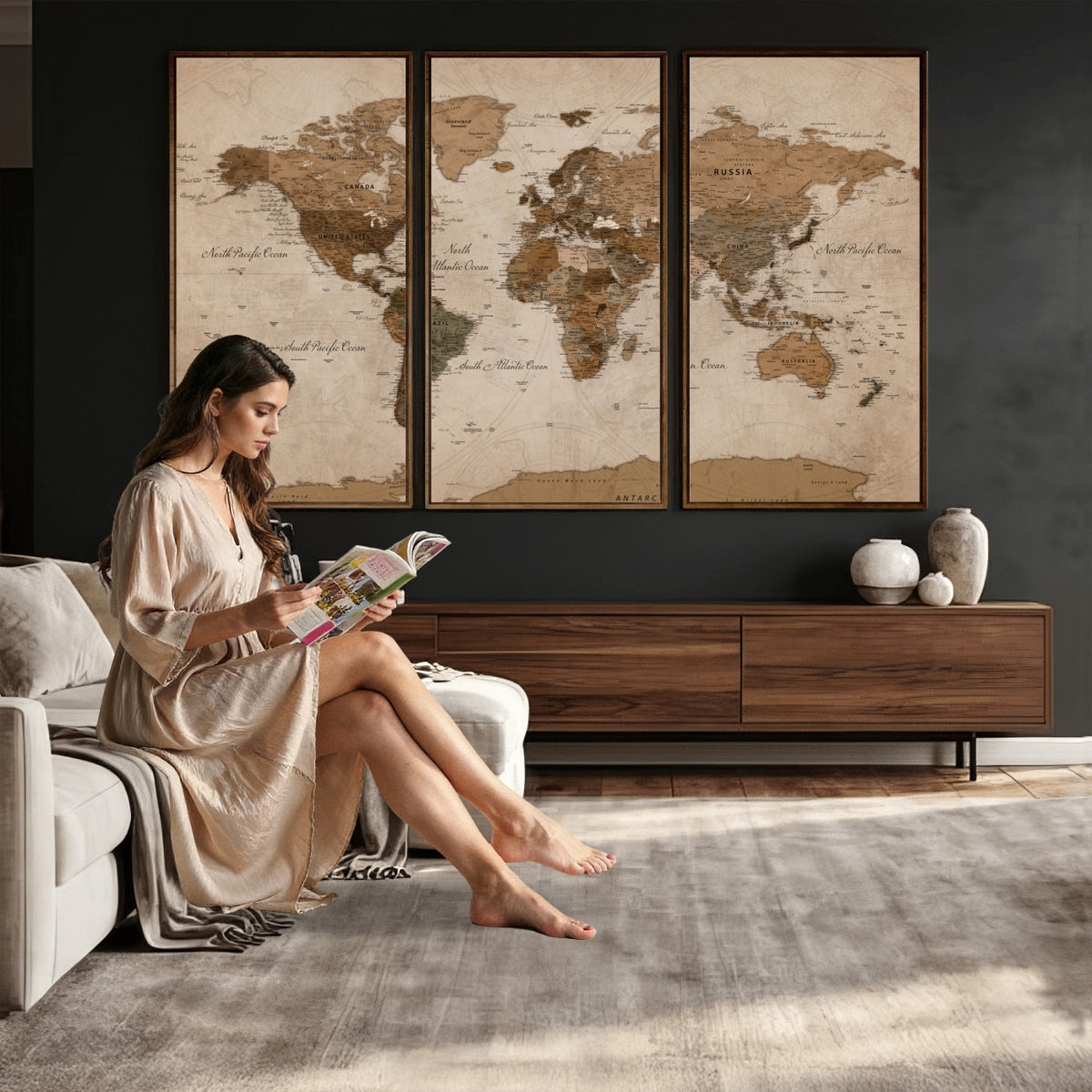 40064188-MGV-CV-36X24 - World Map Wall Art Canvas Print, Modern Decorative Framed Map Artwork Prints for Living Room, Office, Bedroom Wall Decor
