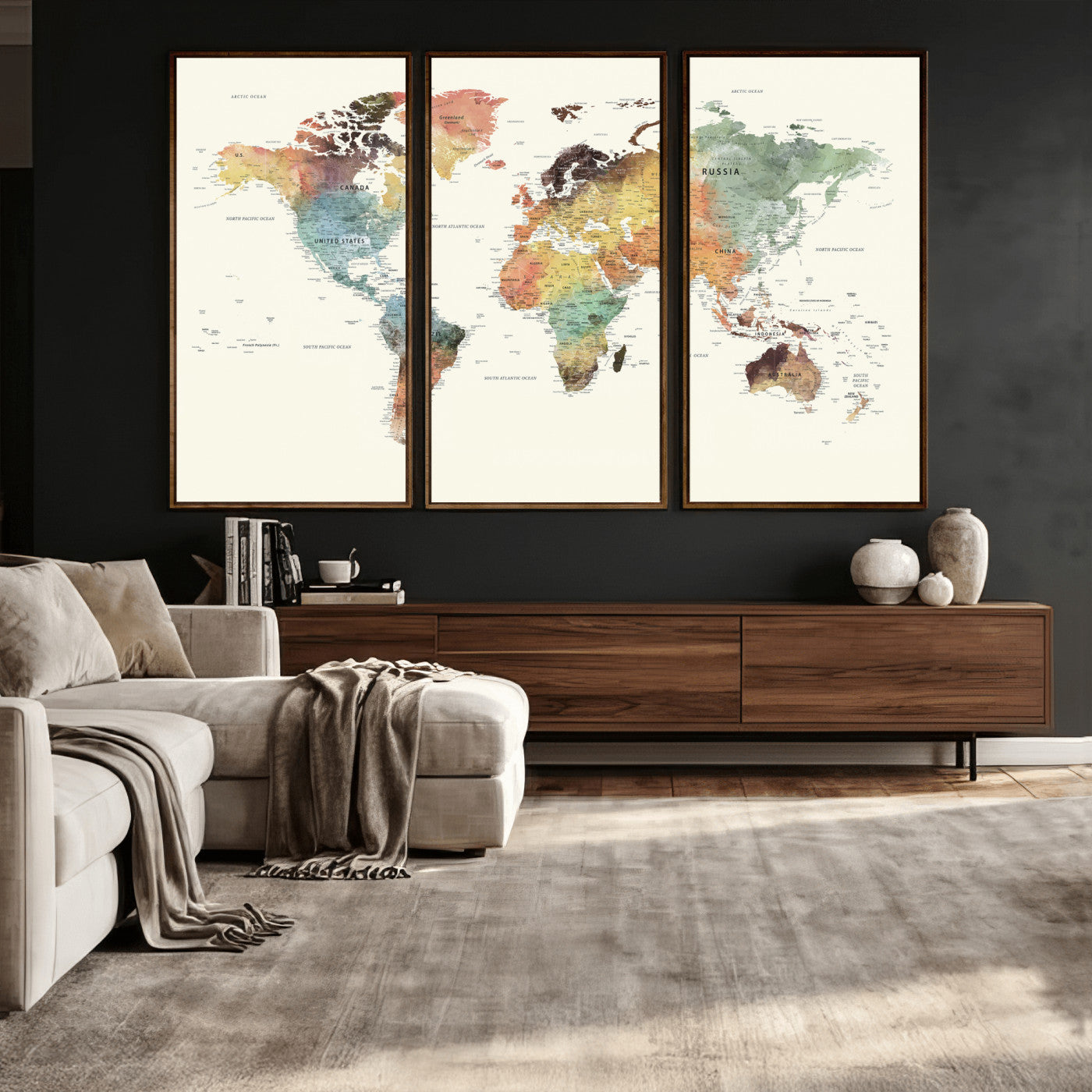 64206059-MGV-CV-36X24 - World Map Wall Art Canvas Print, Modern Decorative Framed Map Artwork Prints for Living Room, Office, Bedroom Wall Decor