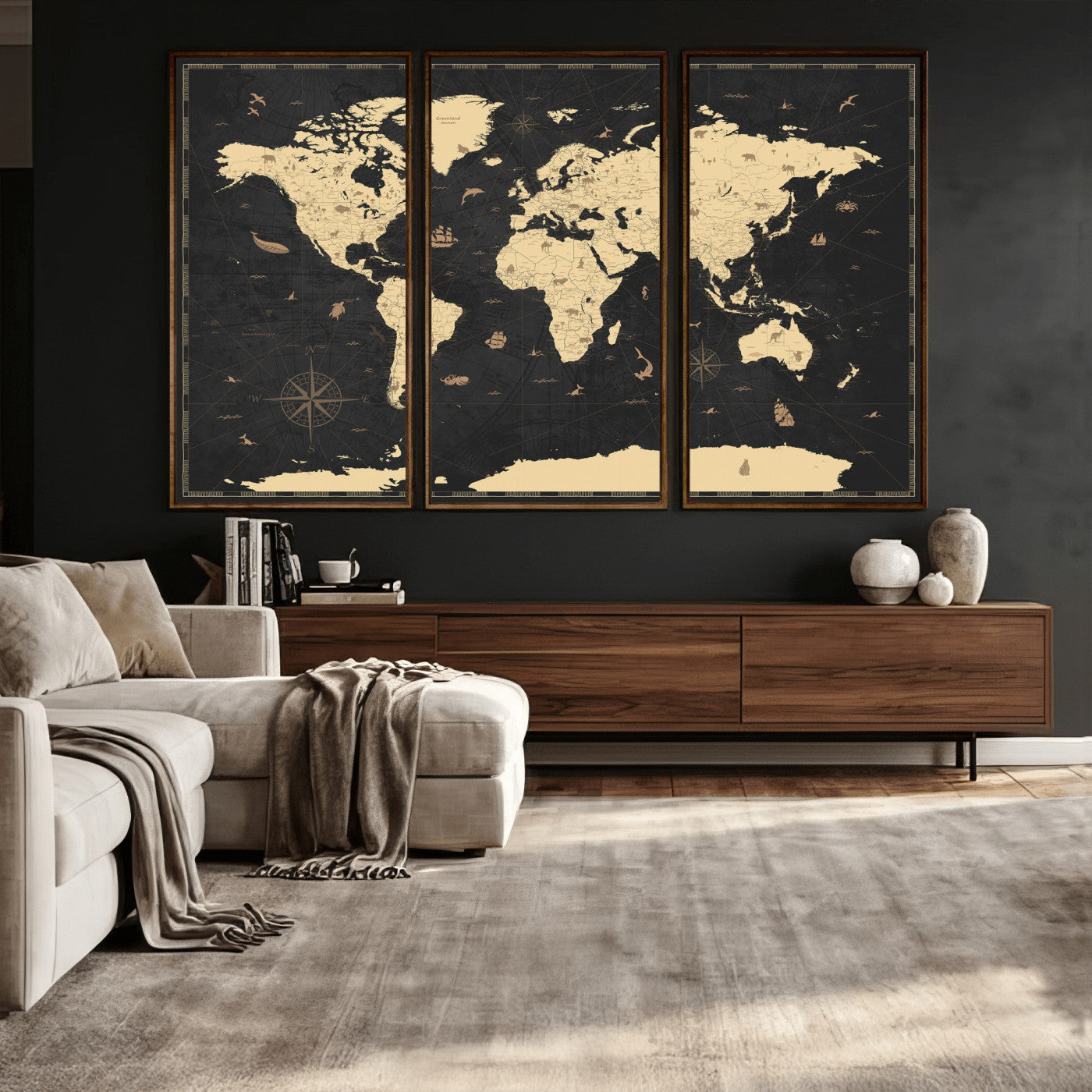 75220264-MGV-CV-36X24 - World Map Wall Art Canvas Print, Modern Decorative Framed Map Artwork Prints for Living Room, Office, Bedroom Wall Decor