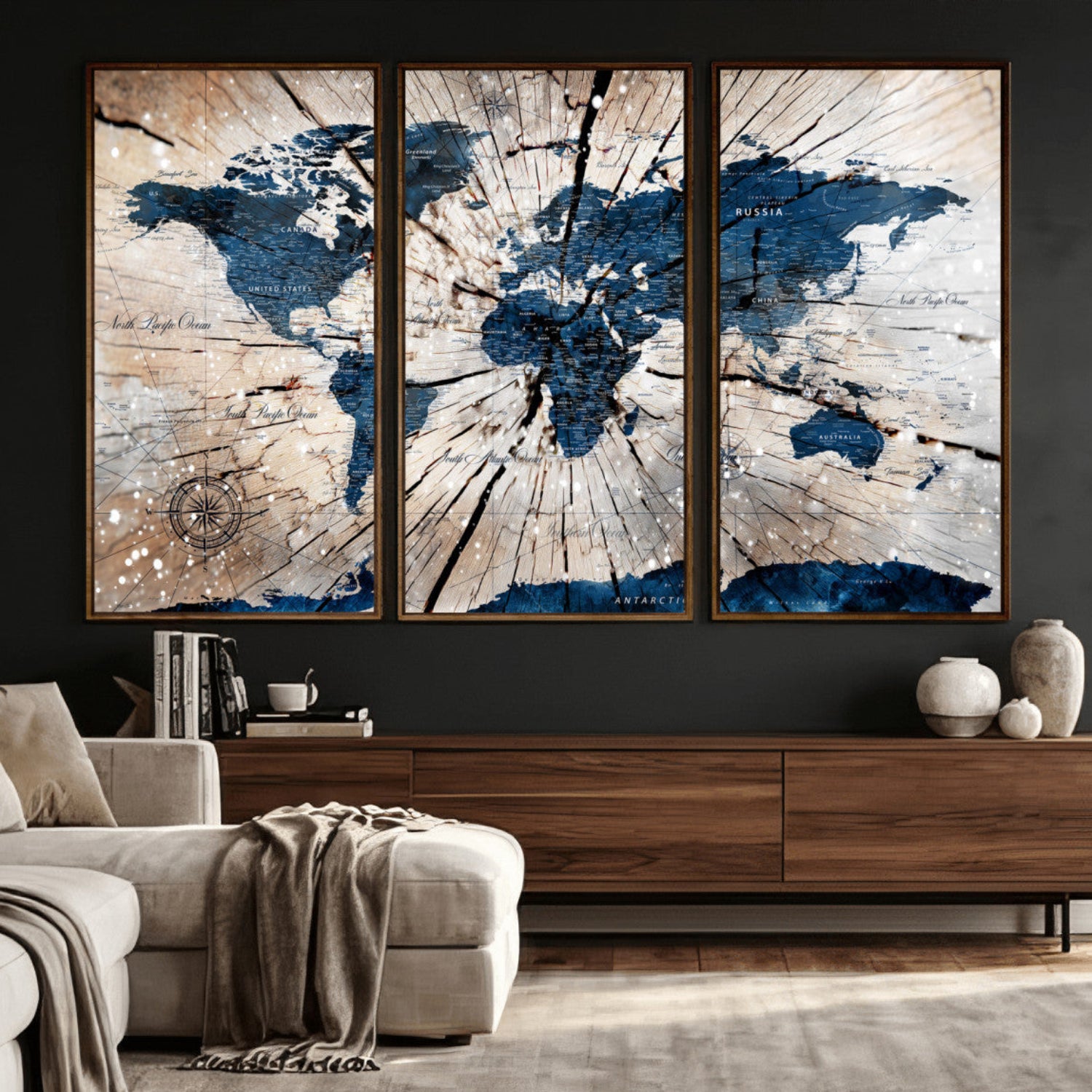 19478704-MGV-CV-36X24 - World Map Wall Art Canvas Print, Modern Decorative Framed Map Artwork Prints for Living Room, Office, Bedroom Wall Decor