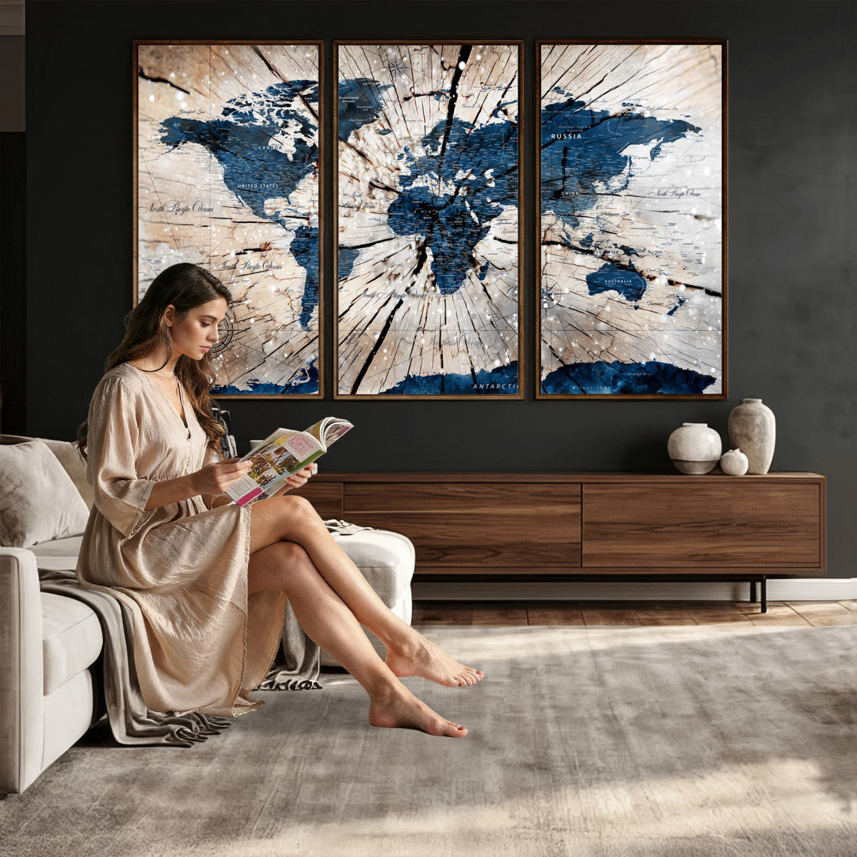 19478704-MGV-CV-36X24 - World Map Wall Art Canvas Print, Modern Decorative Framed Map Artwork Prints for Living Room, Office, Bedroom Wall Decor