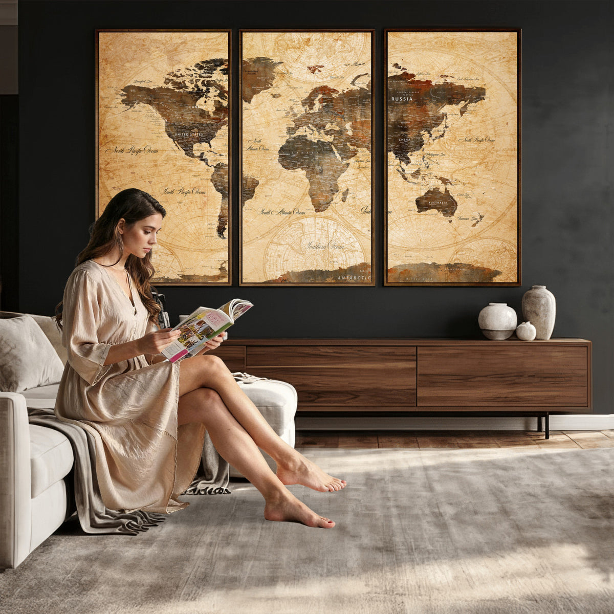 63156625-MGV-CV-36X24 - World Map Wall Art Canvas Print, Modern Decorative Framed Map Artwork Prints for Living Room, Office, Bedroom Wall Decor