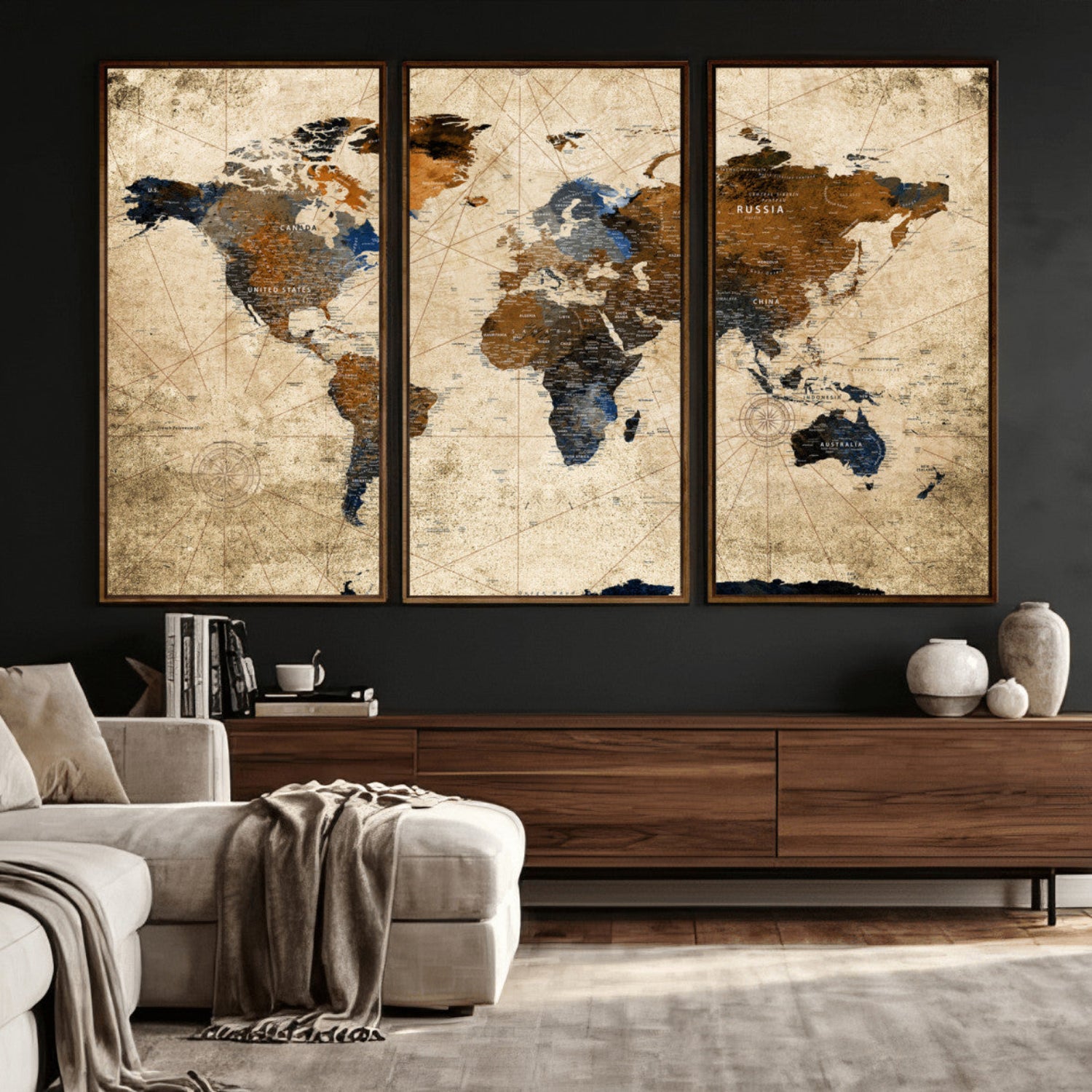 27163414-MGV-CV-36X24 - World Map Wall Art Canvas Print, Modern Decorative Framed Map Artwork Prints for Living Room, Office, Bedroom Wall Decor