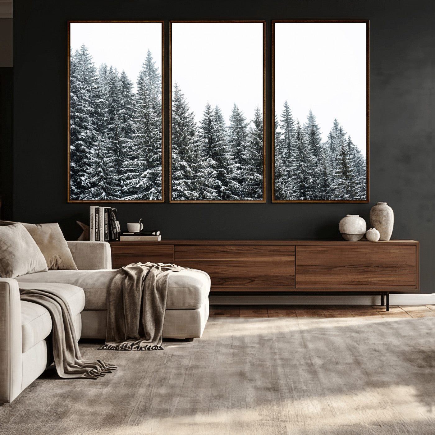 69566941-MGV-CV-36X24 - Misty Mountain Forest Canvas Print, Foggy Pine Trees Nature Wall Art, Framed Canvas Ready to Hang