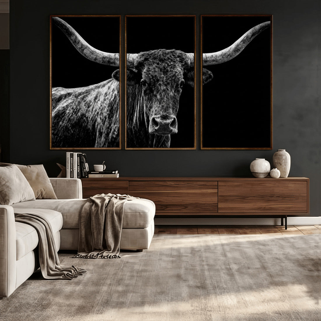 Vintage Texas Longhorn Bull Wall Art Canvas Print, Texas Cow Portrait
