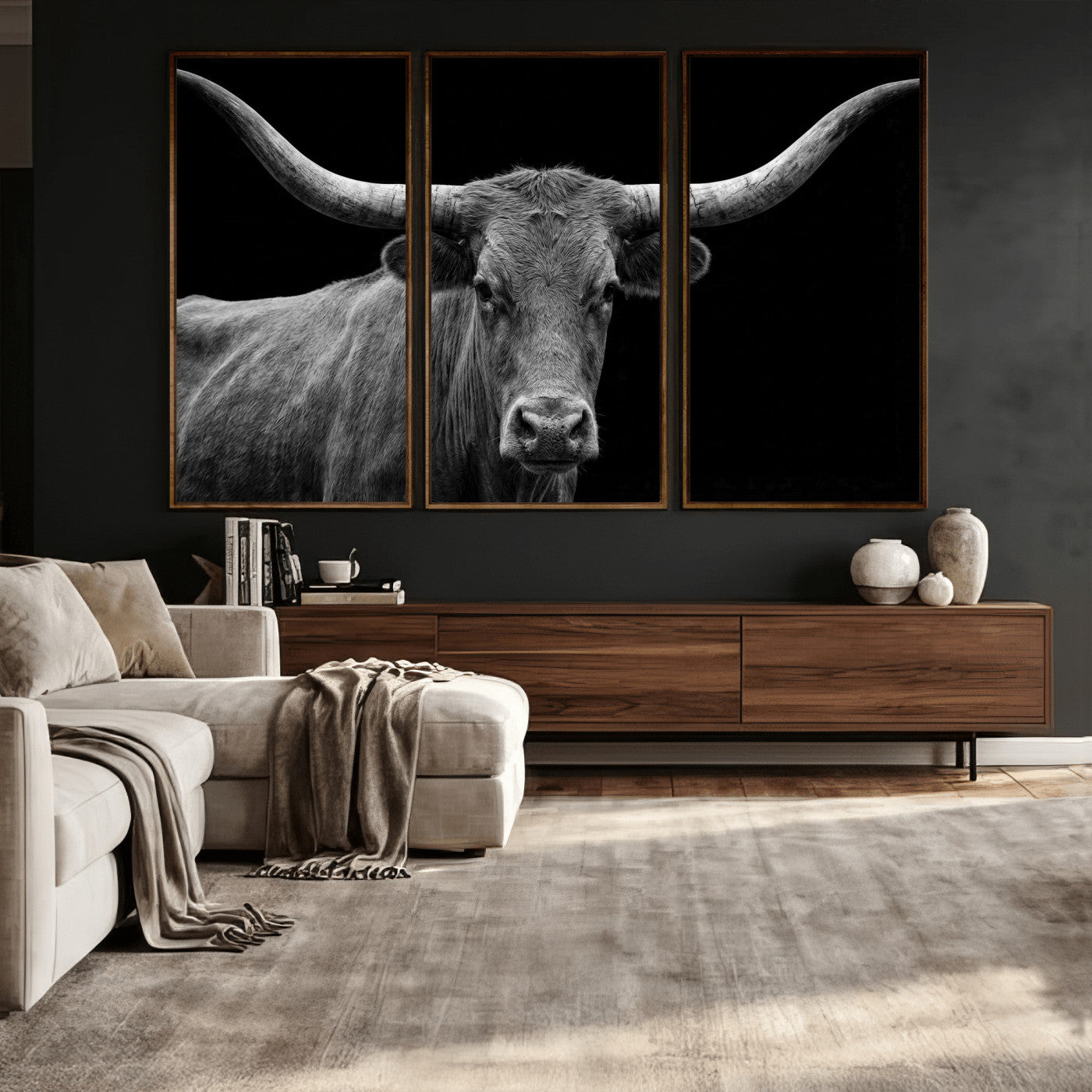 32601430-MGV-CV-36X24 - Texas Longhorn Bull Wall Art Canvas Print, Cow Portrait Photography, Framed Wall Art Ready to Hang