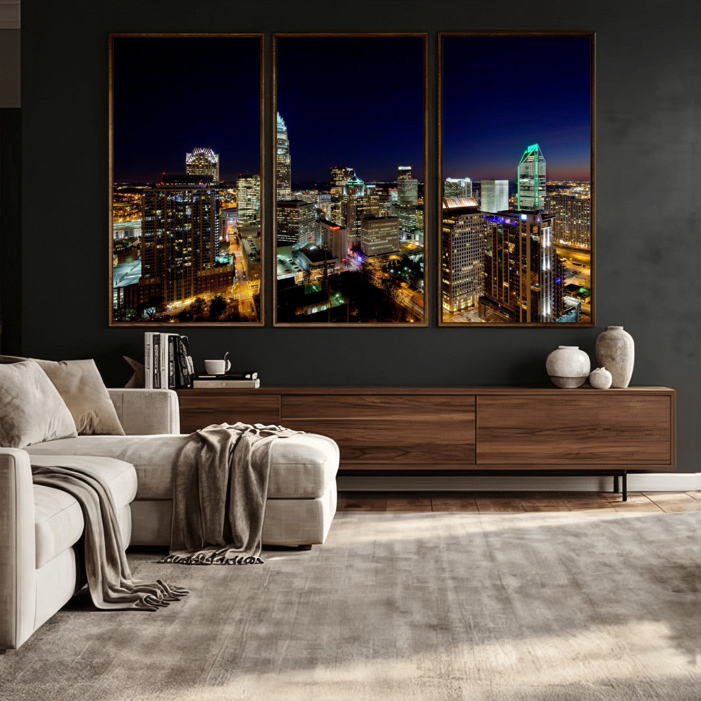 47163738-MGV-CV-36X24 - Atlanta Skyline Wall Art Canvas Print, Atlanta Downtown Night Cityscape Print for Modern Urban Wall Decor