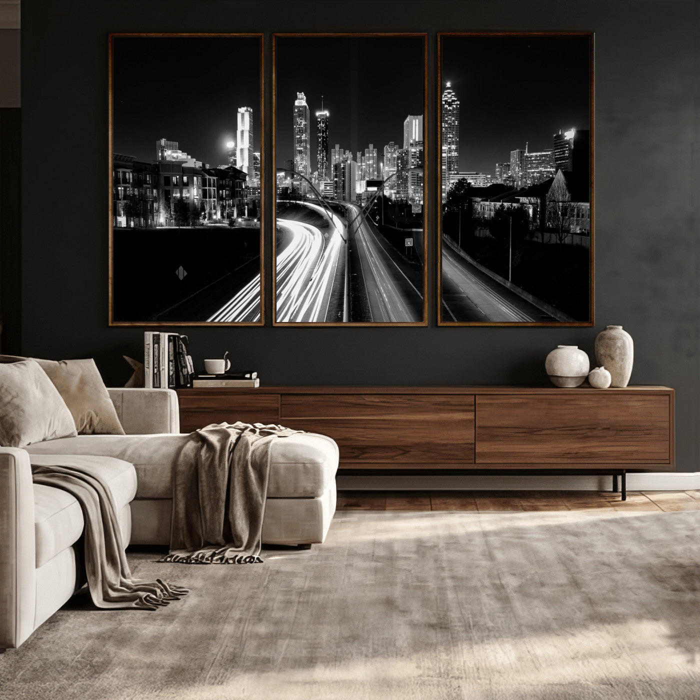 80330064-MGV-CV-36X24 - Atlanta Skyline Wall Art Canvas Print, Atlanta Downtown Night Cityscape Print for Modern Urban Wall Decor