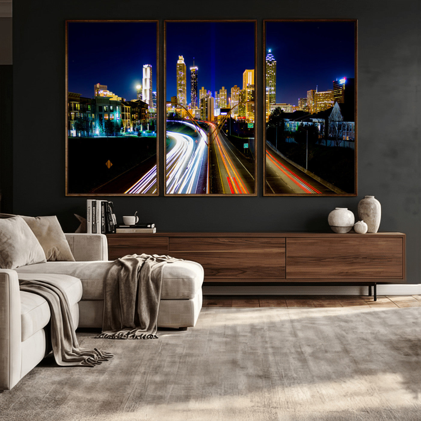 12967464-MGV-CV-36X24 - Atlanta Skyline Wall Art Canvas Print, Atlanta Downtown Night Cityscape Print for Modern Urban Wall Decor