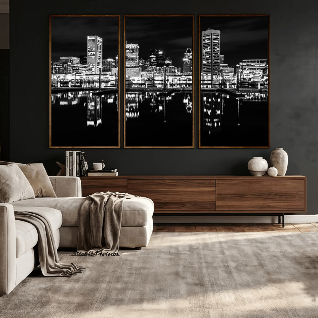 Baltimore Skyline Wall Art Canvas Print, Baltimore Downtown Night Cityscape