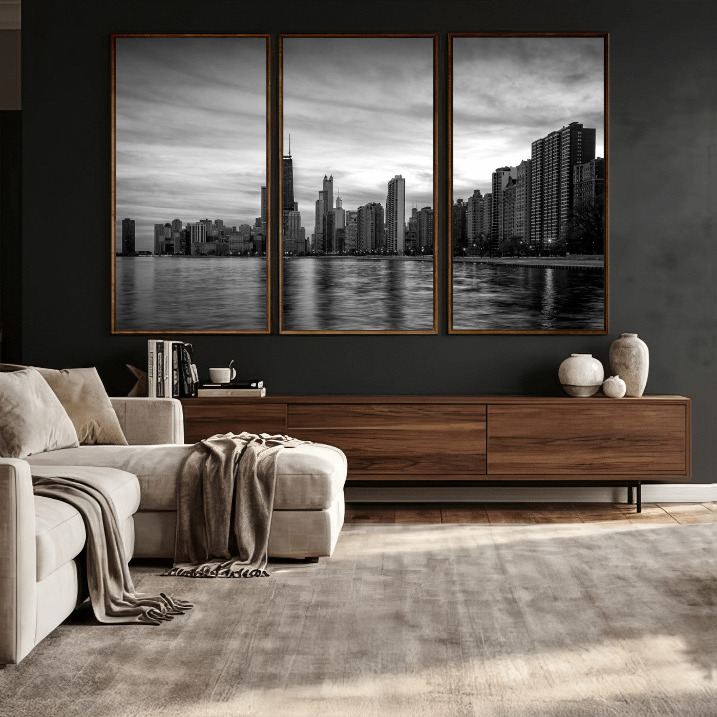 74552581-MGV-CV-36X24 - Chicago Wall Art Canvas Print, Chicago City Downtown Night Cityscape Print for Modern Urban Wall Decor