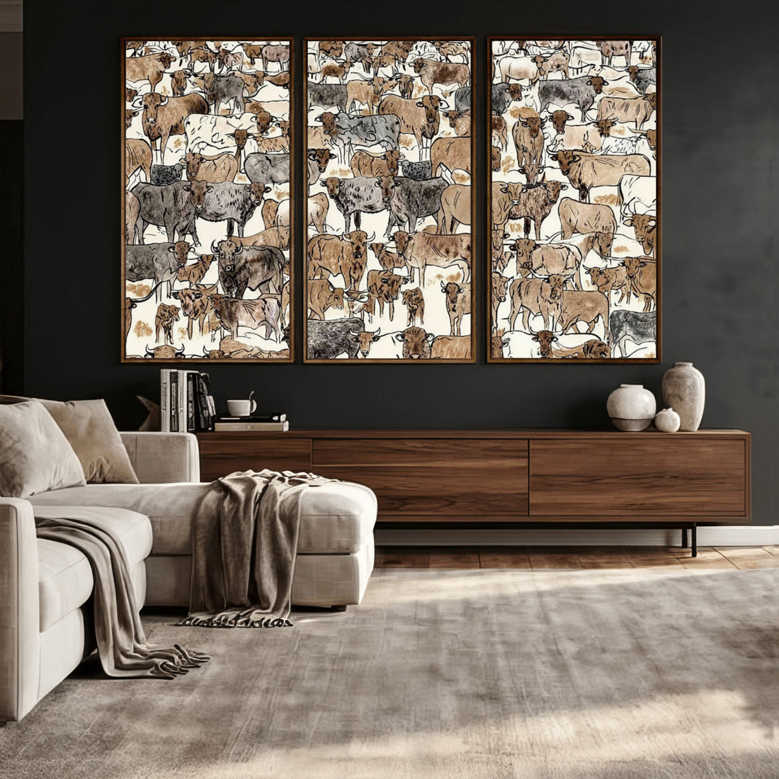 Abstract Longhorn Wall Art Canvas Print, Cow Animal Drawing