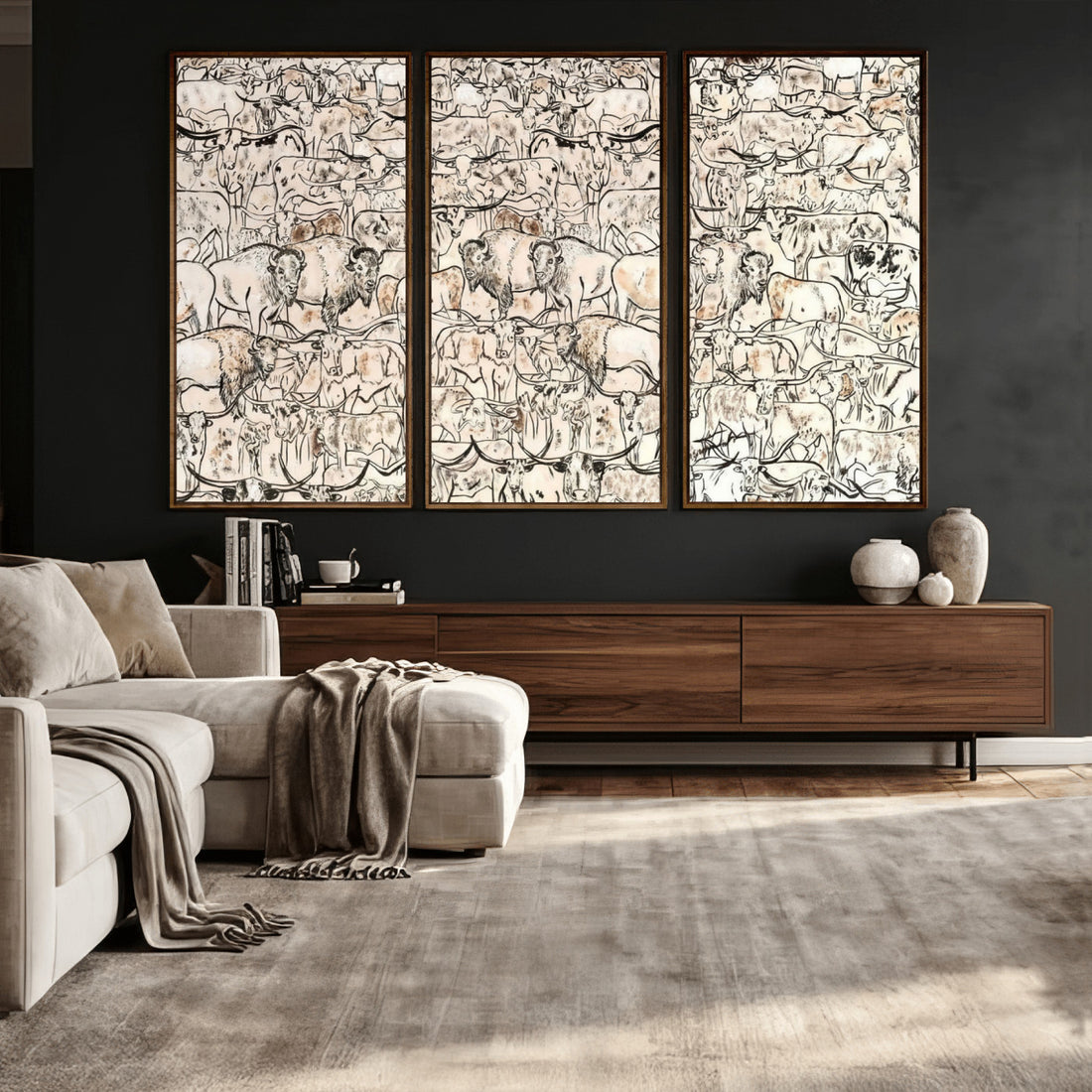 Abstract Bison Wall Art Canvas Print, Abstract Animal Art for Cabin Decor