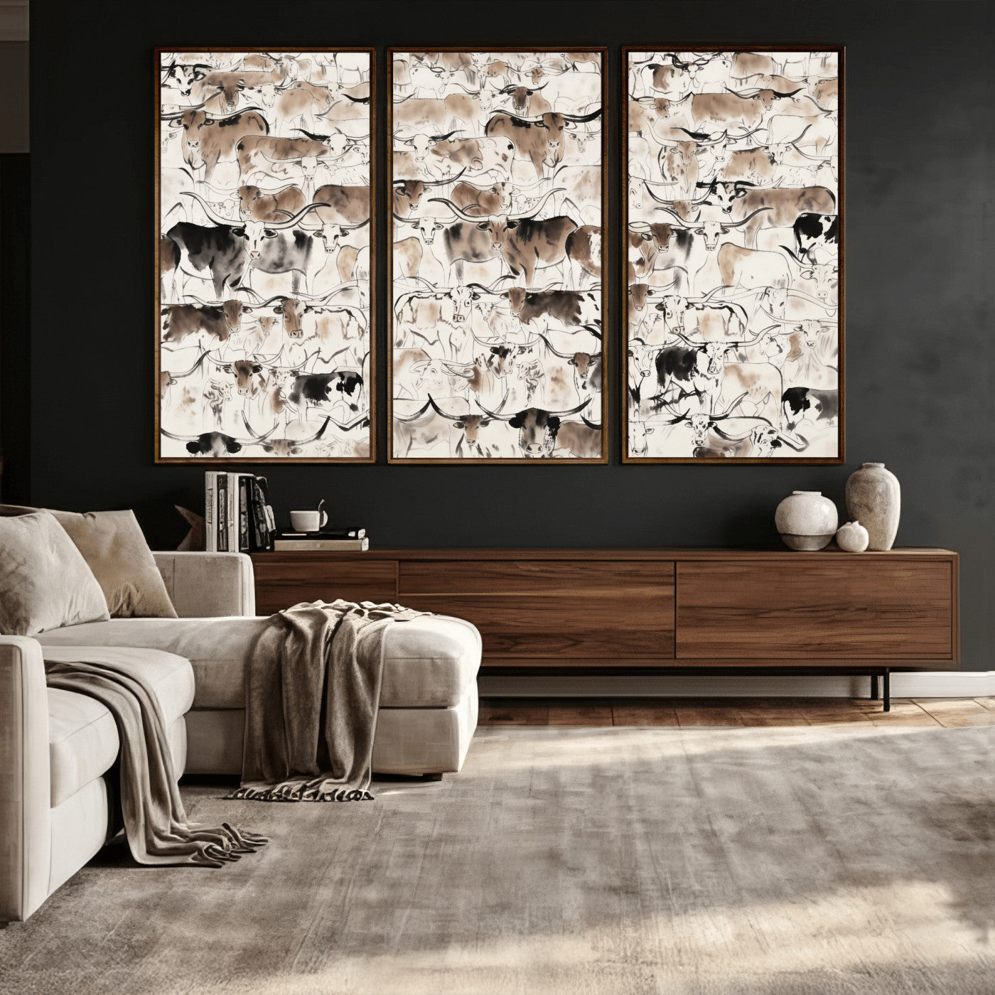 66685375-MGV-CV-36X24 - Farmhouse Animals Wall Art Canvas Print - Abstract Farm Animal Drawing Mid-Century Wall Art for Cabin Decor