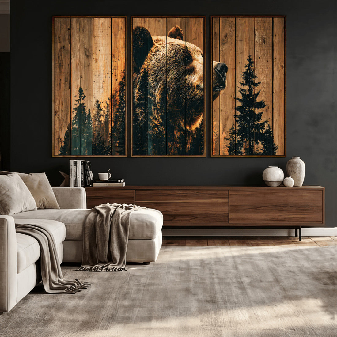 Rustic Bear Wall Art Canvas Print, Woodland Wildlife Artwork for Cabin and Lodge Decor