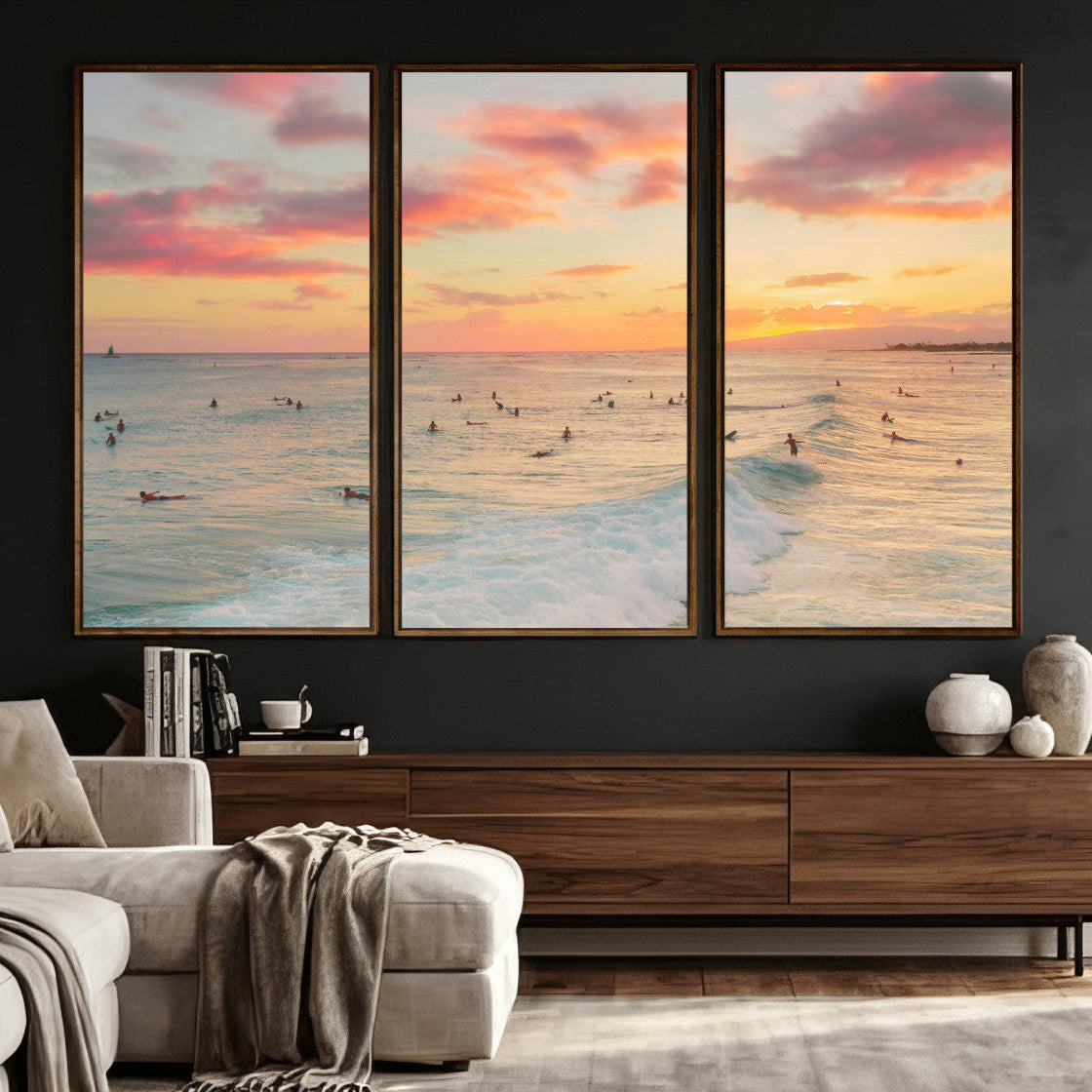 15069854-MGV-CV-36X24 - Sunset Beach Wall Art Canvas Print – Soft Coastal Photography Artwork Print for Bedroom, Living Room, and Serene Home Decor