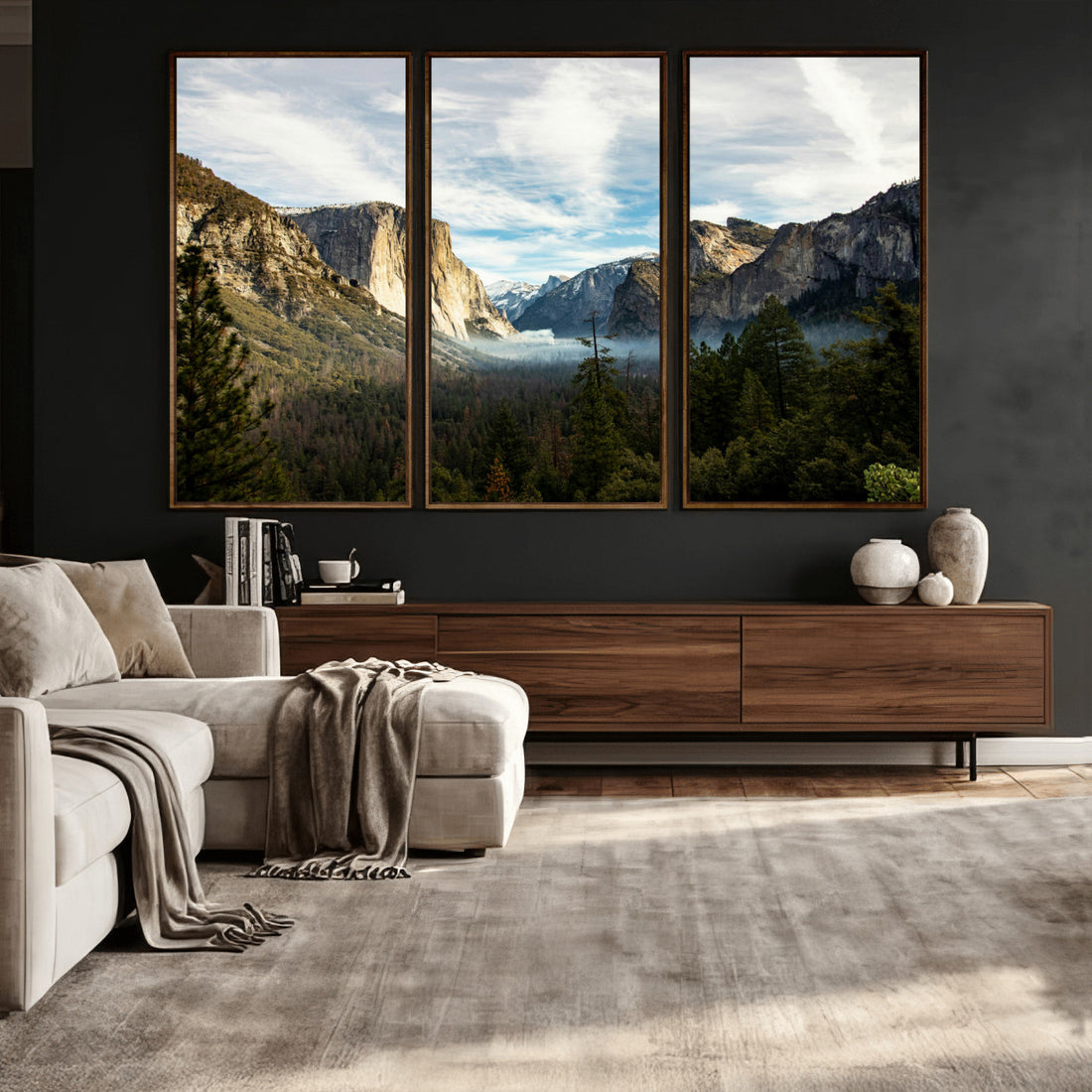 Yosemite Valley Mountain Wall Art Canvas Print, Granite Cliff Forest Valley California National Park