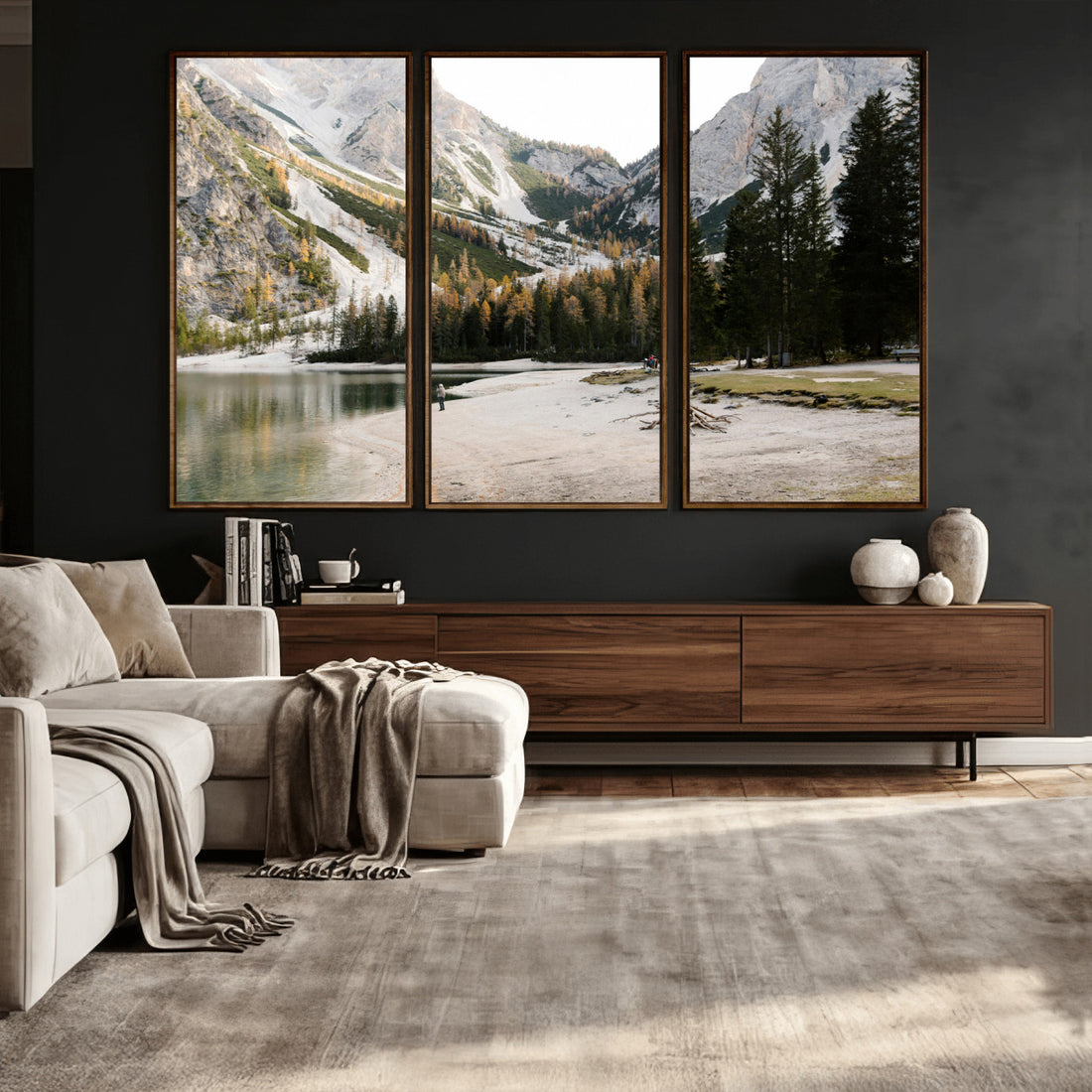 Lake Braies Alpine Landscape Wall Art Canvas Print, Dolomites Mountain Lake and Forest Scenic Nature Art