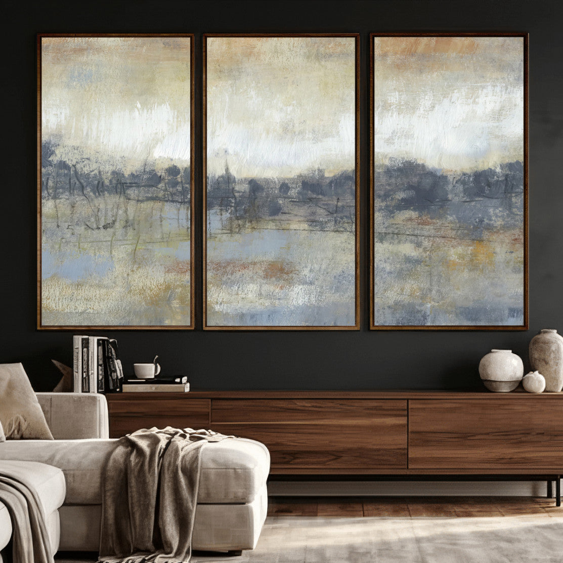 73973590-MGV-CV-36X24 - Abstract Neutral Landscape Painting Wall Art Canvas Print, Modern Minimal Texture Horizon Canvas Print, Beige Gray Contemporary Abstract Art Printing